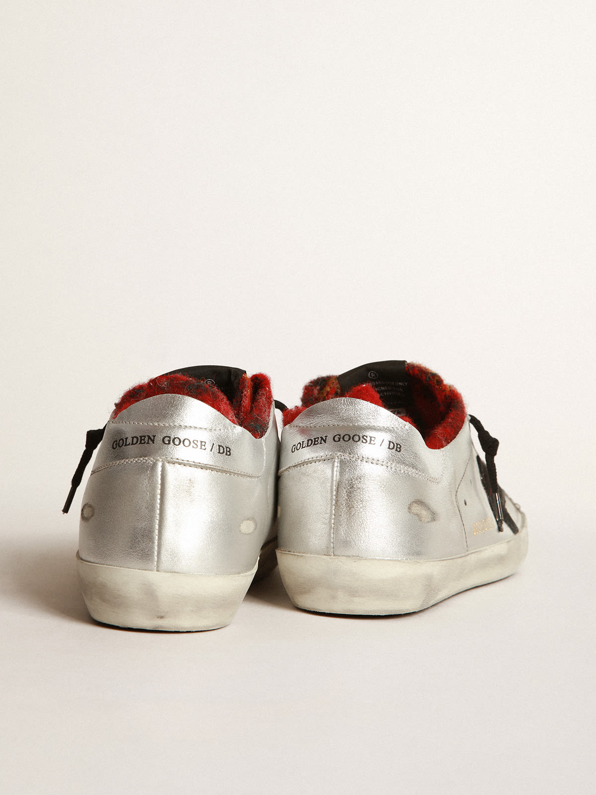 Golden Goose - Silver-laminated Super-Star sneakers with tartan interior in 
