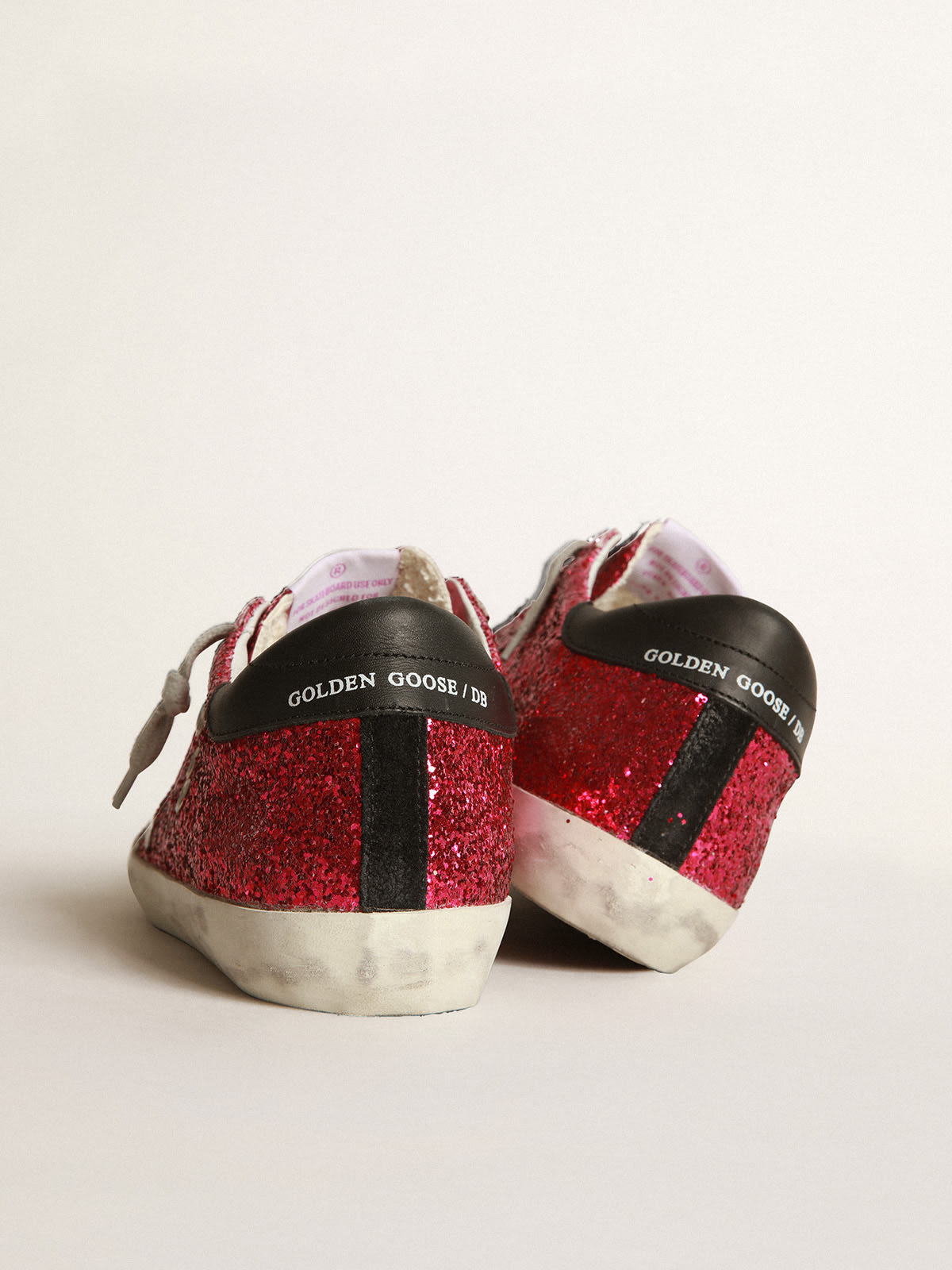 Golden Goose - Super-Star sneakers in fuchsia glitter with silver laminated leather star in 