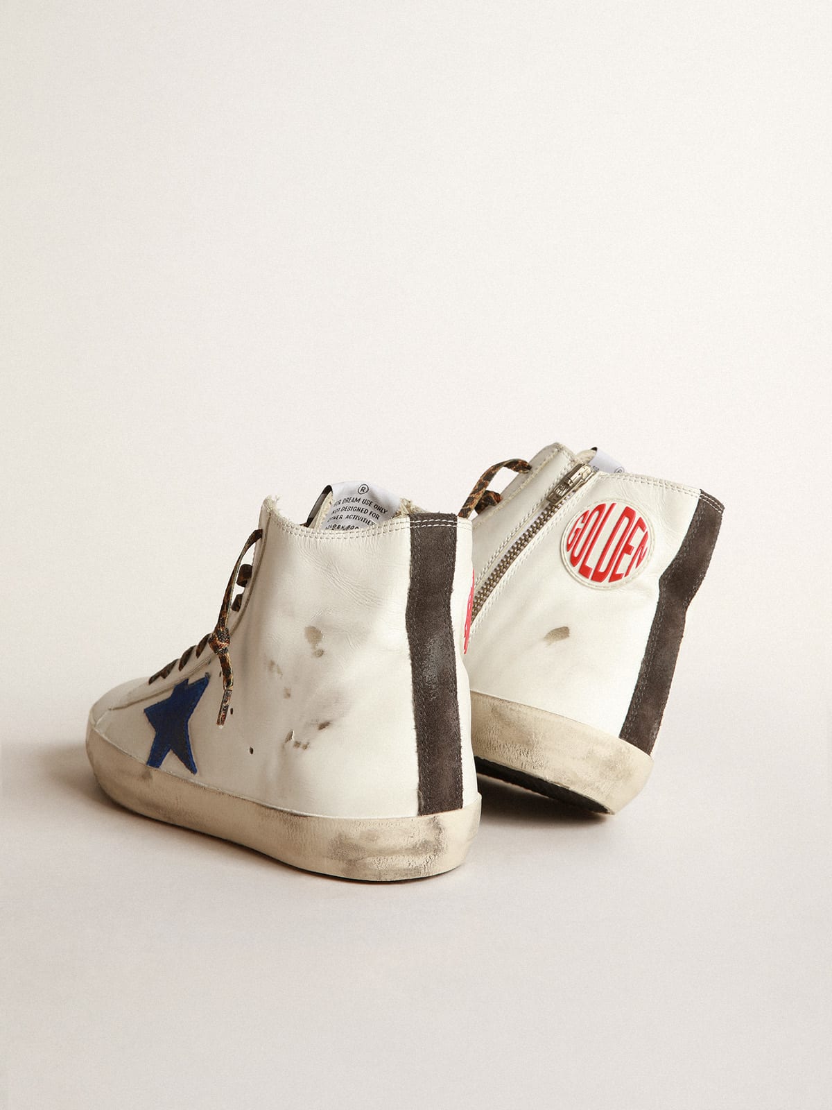 Golden Goose - White Francy sneakers with blue star and leopard-print laces in 