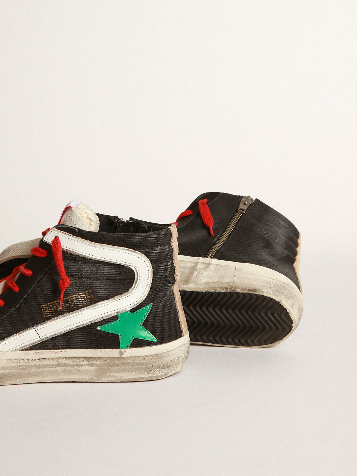 Golden Goose - Black Slide sneakers in canvas with metallic green star in 