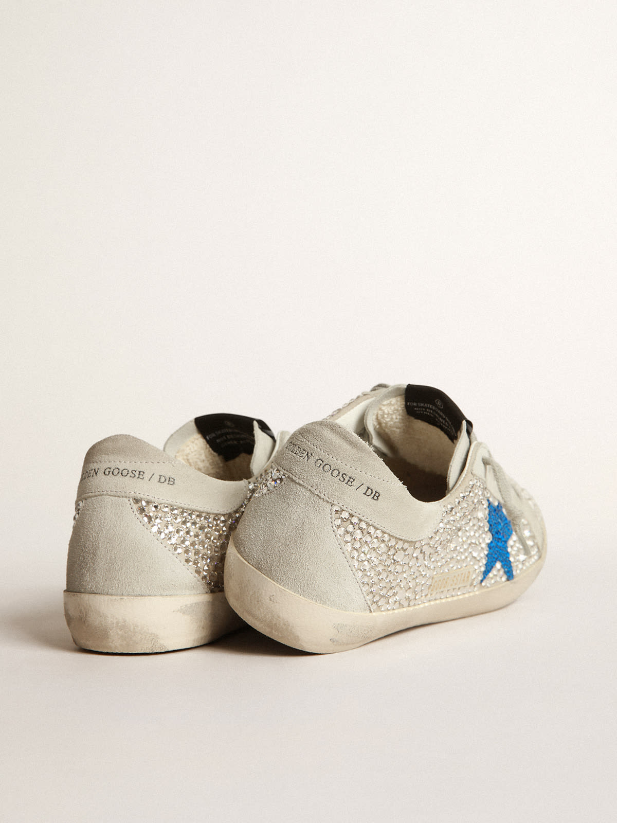 Golden Goose - Super-Star sneakers in gray suede and silver Swarovski crystals with blue suede and blue Swarovski crystal star in 
