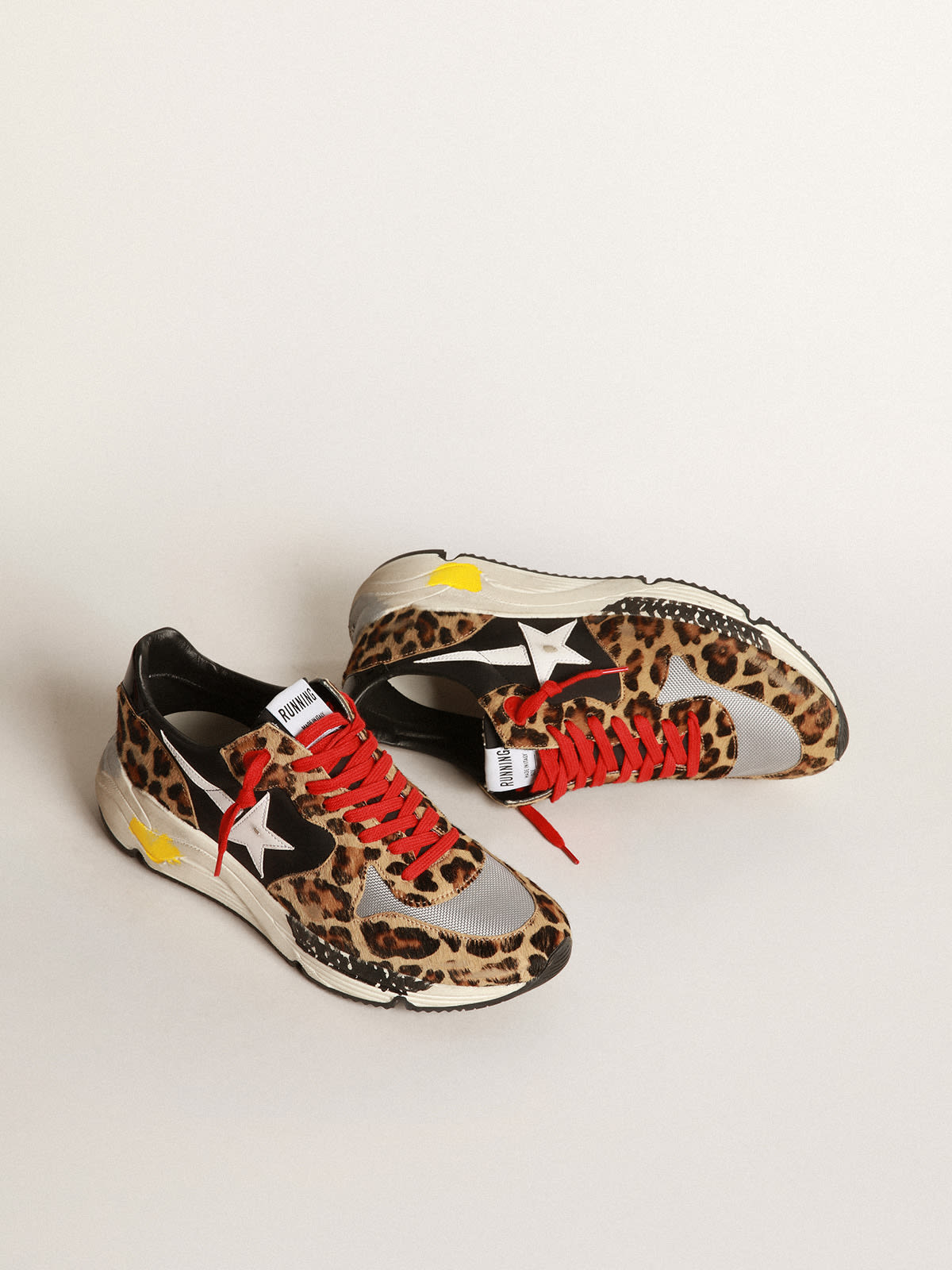 Golden Goose - Running Sole sneakers in leopard-print pony skin with red laces in 