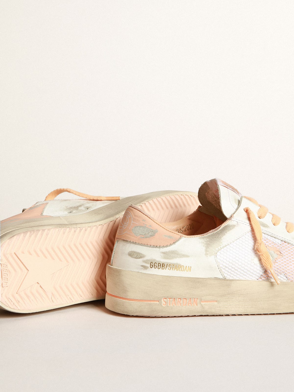 Golden Goose - Stardan sneakers in white leather and mesh with peach-pink leather star and heel tab in 