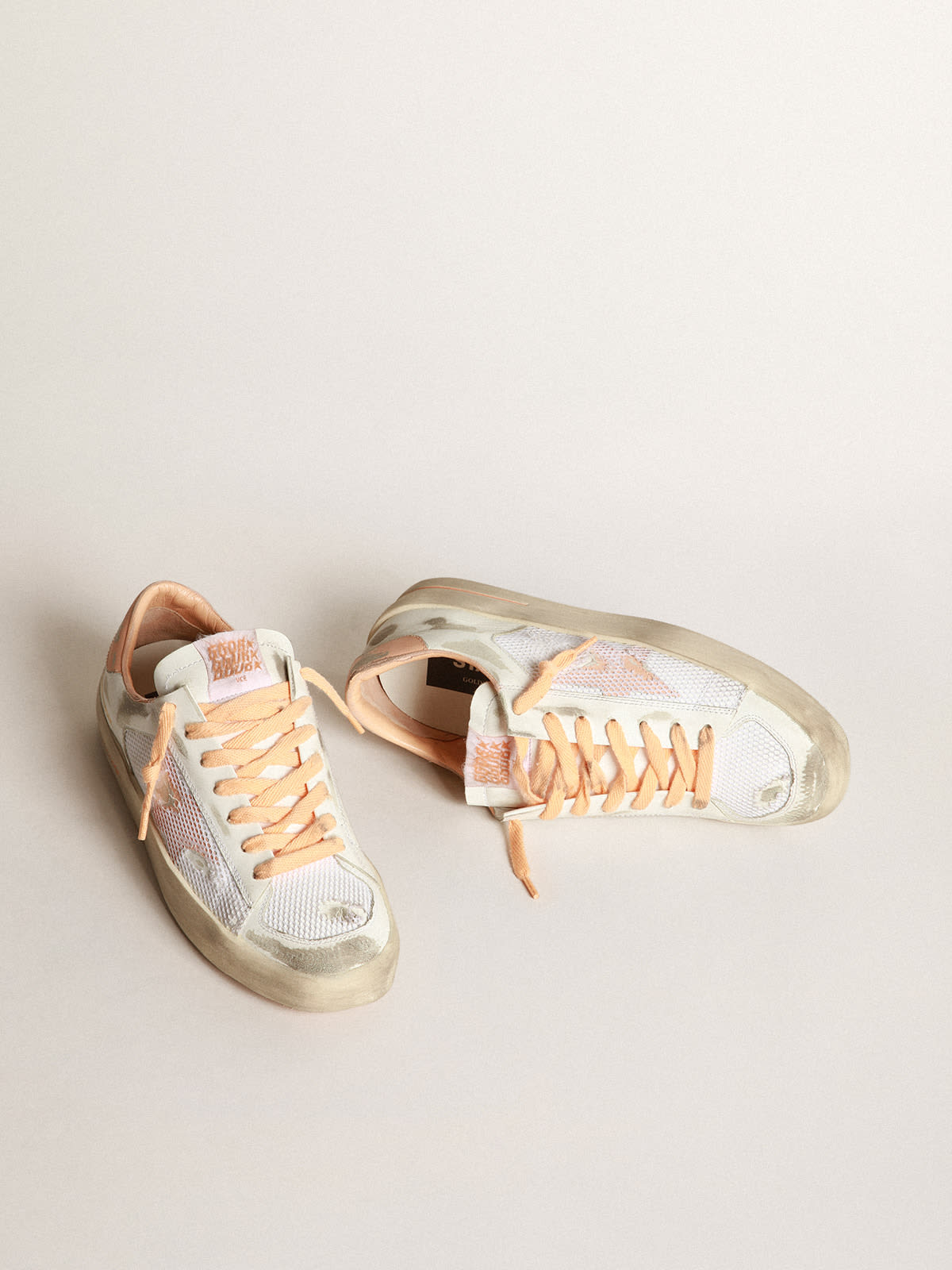 Golden Goose - Stardan sneakers in white leather and mesh with peach-pink leather star and heel tab in 