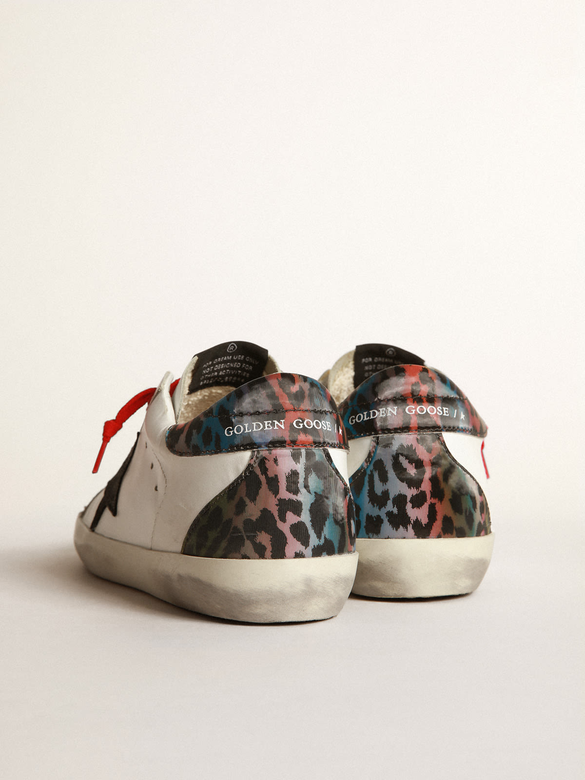 Super-Star sneakers with black suede star and multicolored holographic  leopard-print heel tab | Golden Goose