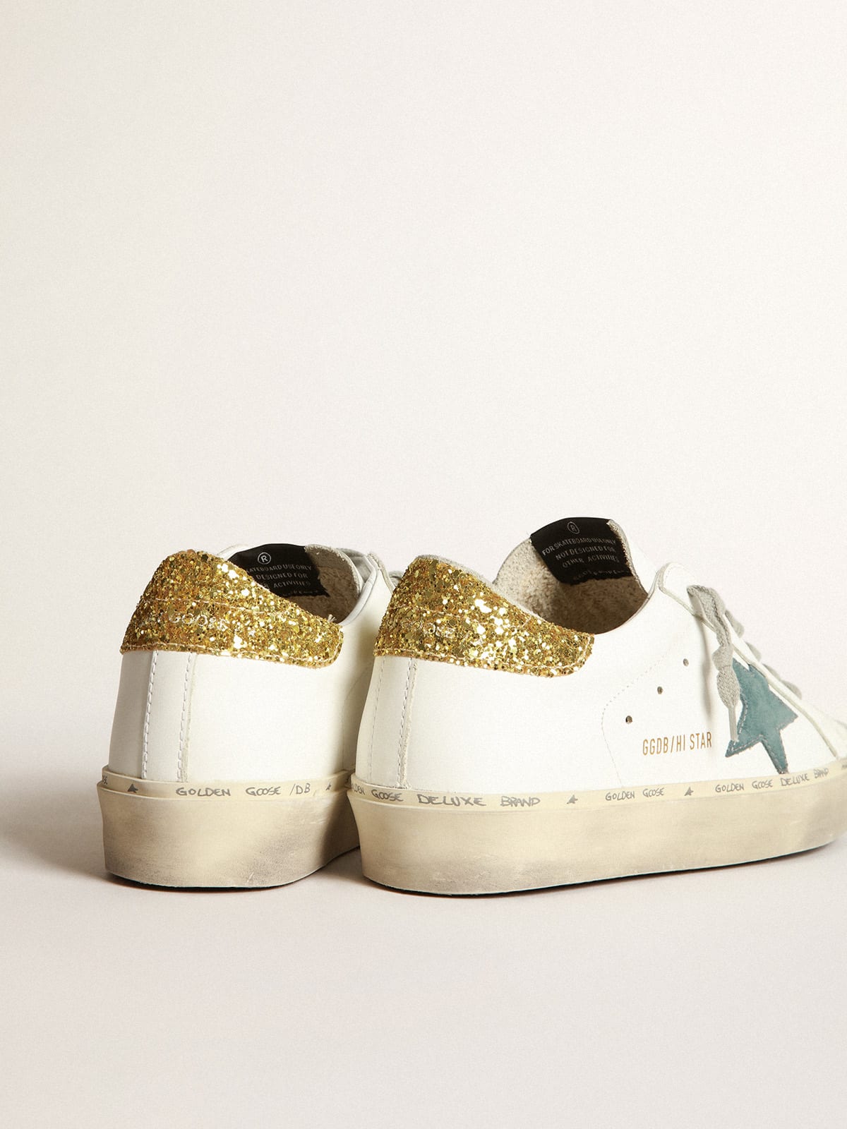 Golden Goose - Hi Star sneakers with petrol-blue suede star and gold glitter heel tab in 