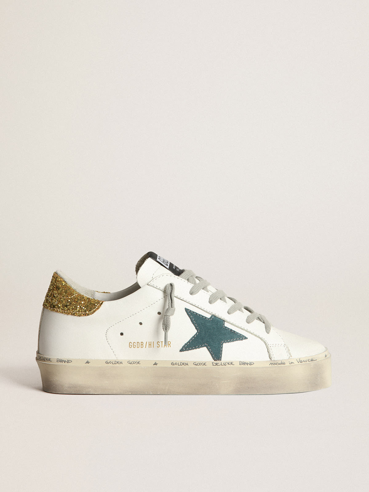 Hi Star sneakers with petrol-blue suede star and gold glitter heel tab