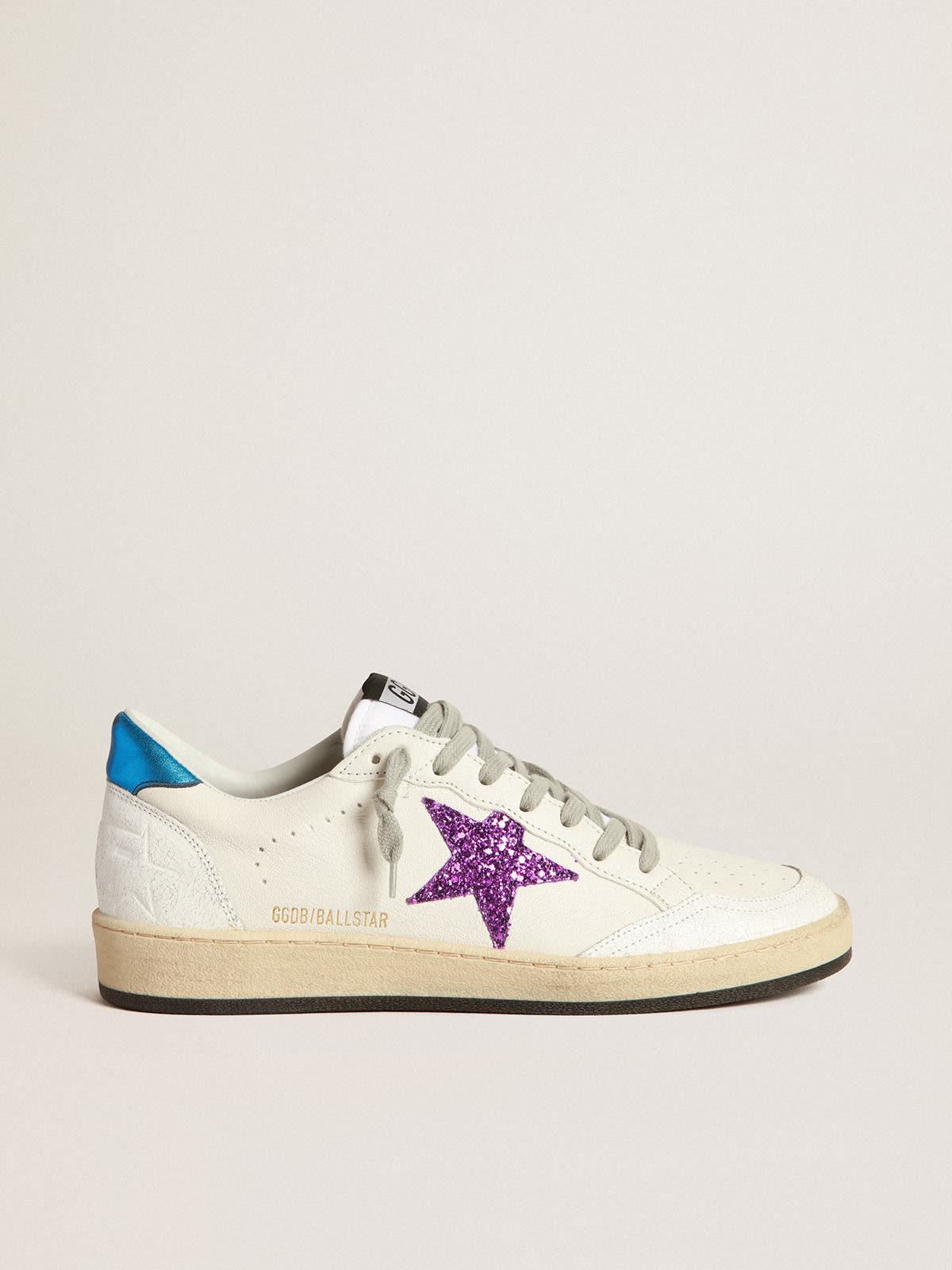 Golden Goose - Ball Star sneakers in white leather with purple glitter star   in 