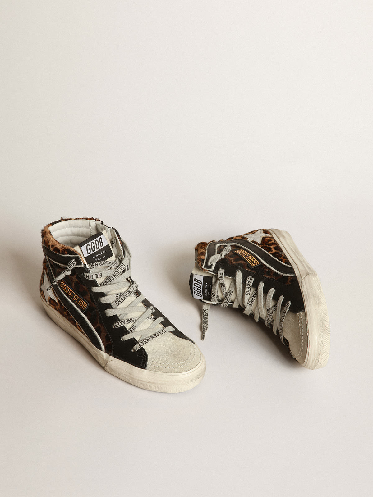 Slide sneakers in leopard print leather Golden Goose