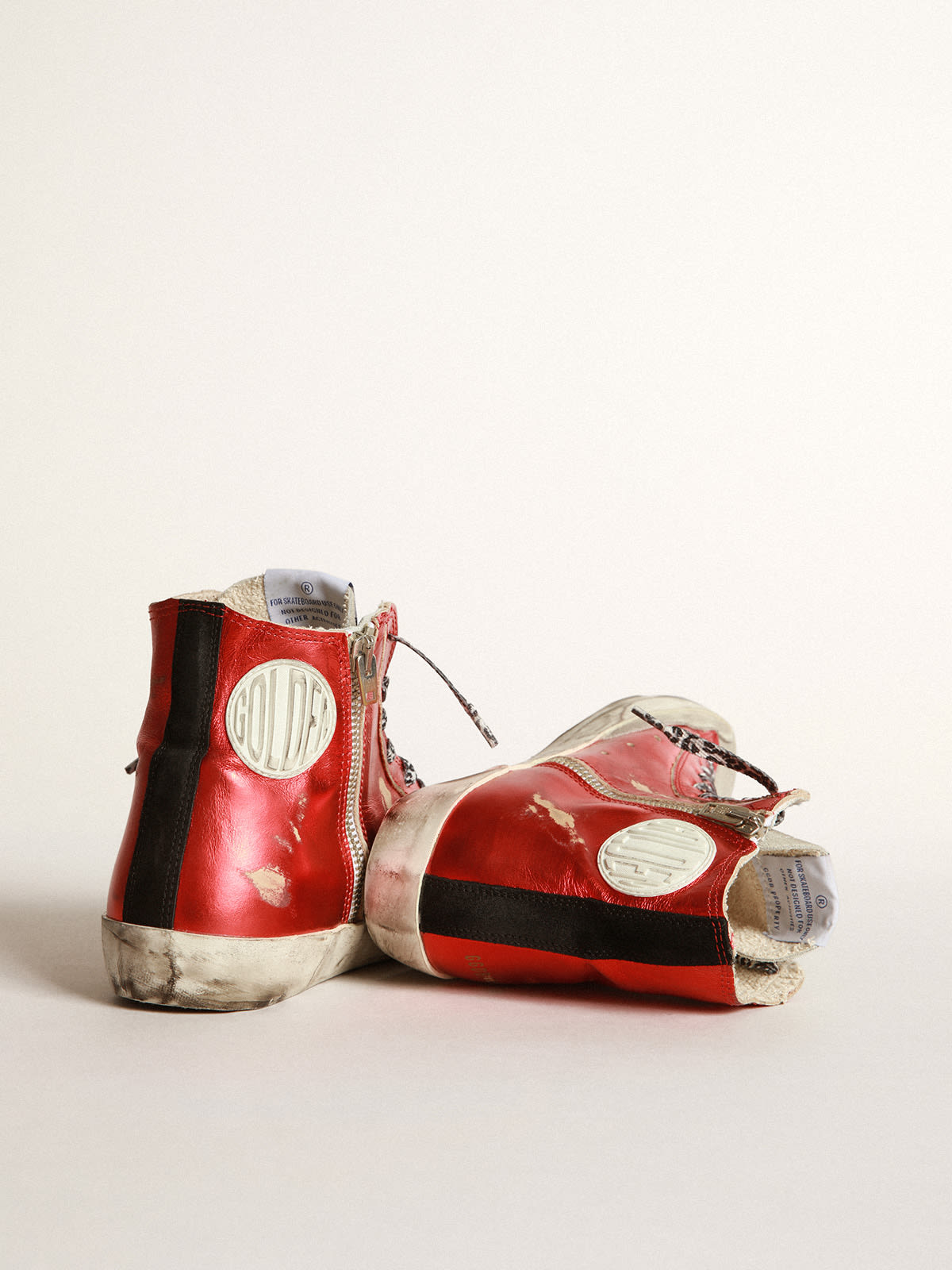 Golden Goose - Francy sneakers in red laminated leather with leopard-print laces in 