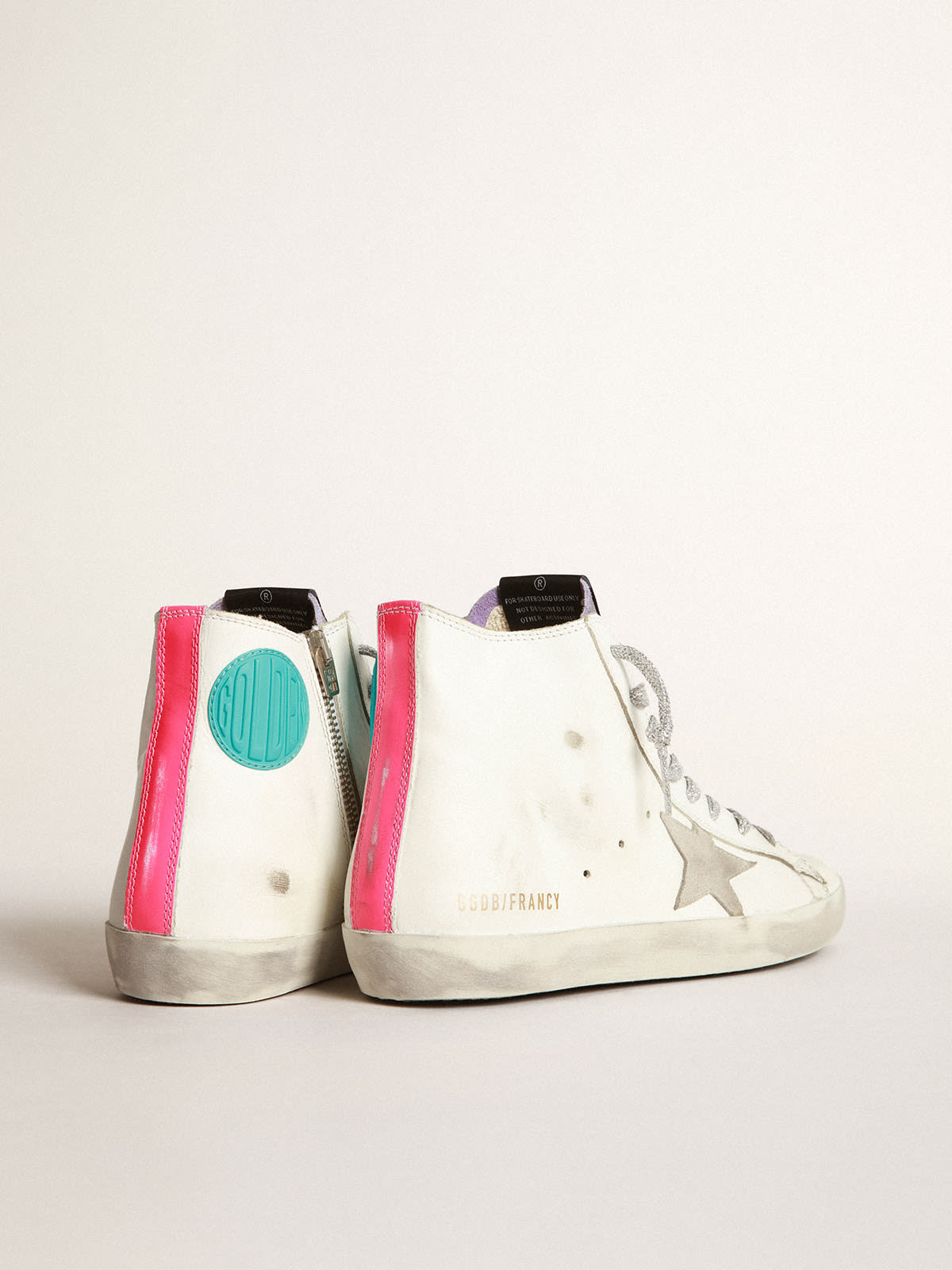 Golden Goose - White Francy sneakers in leather with fuchsia bands     in 
