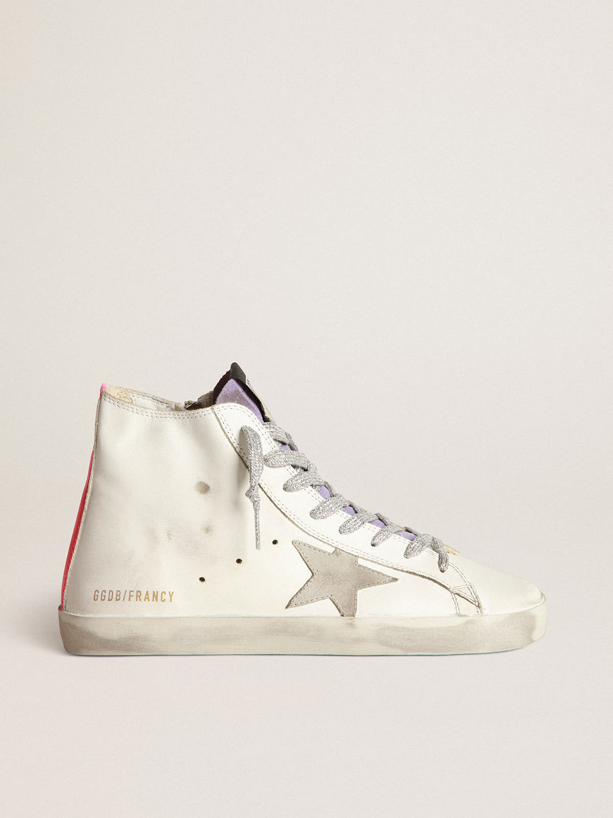 White Francy sneakers in leather with fuchsia bands