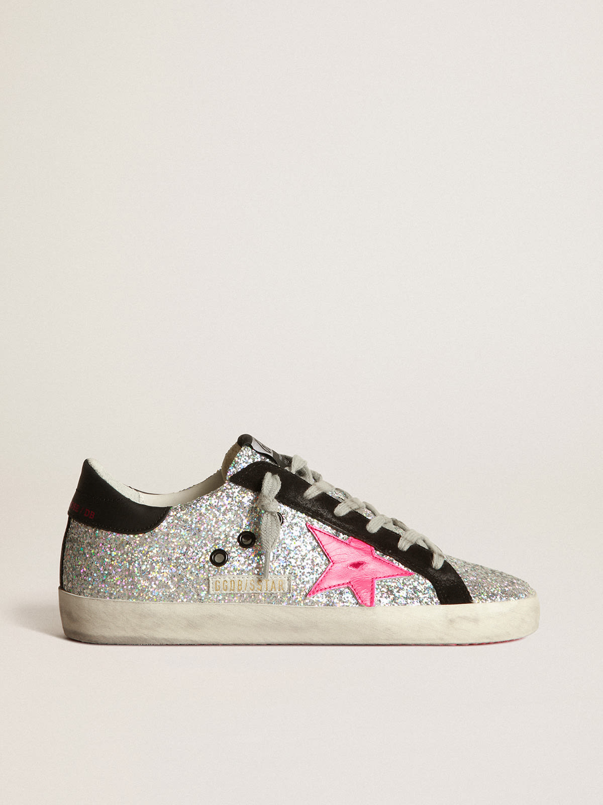 Super Star sneakers with glitter upper and fuchsia star