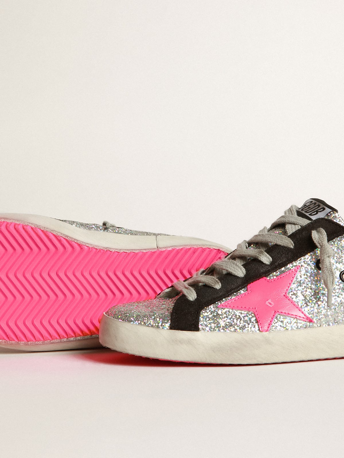 Golden Goose - Super-Star sneakers with glitter upper and fuchsia star in 