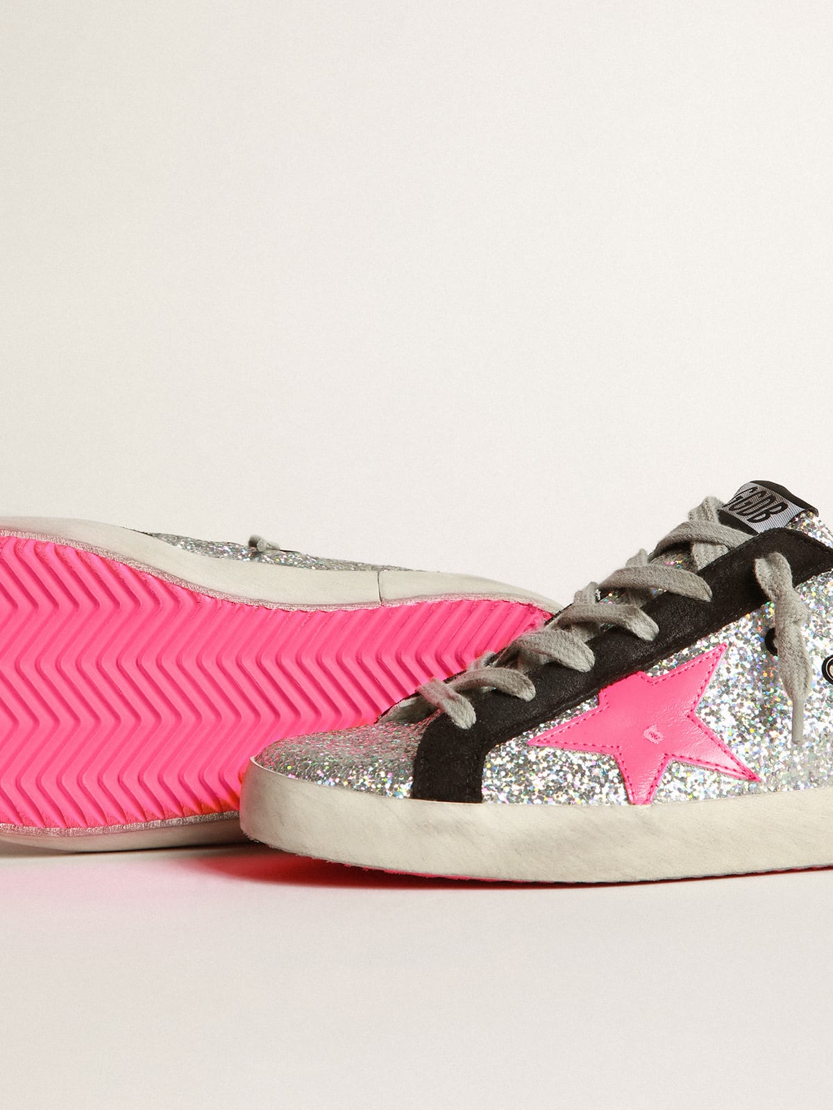 Super-Star sneakers with glitter upper and fuchsia star | Golden Goose