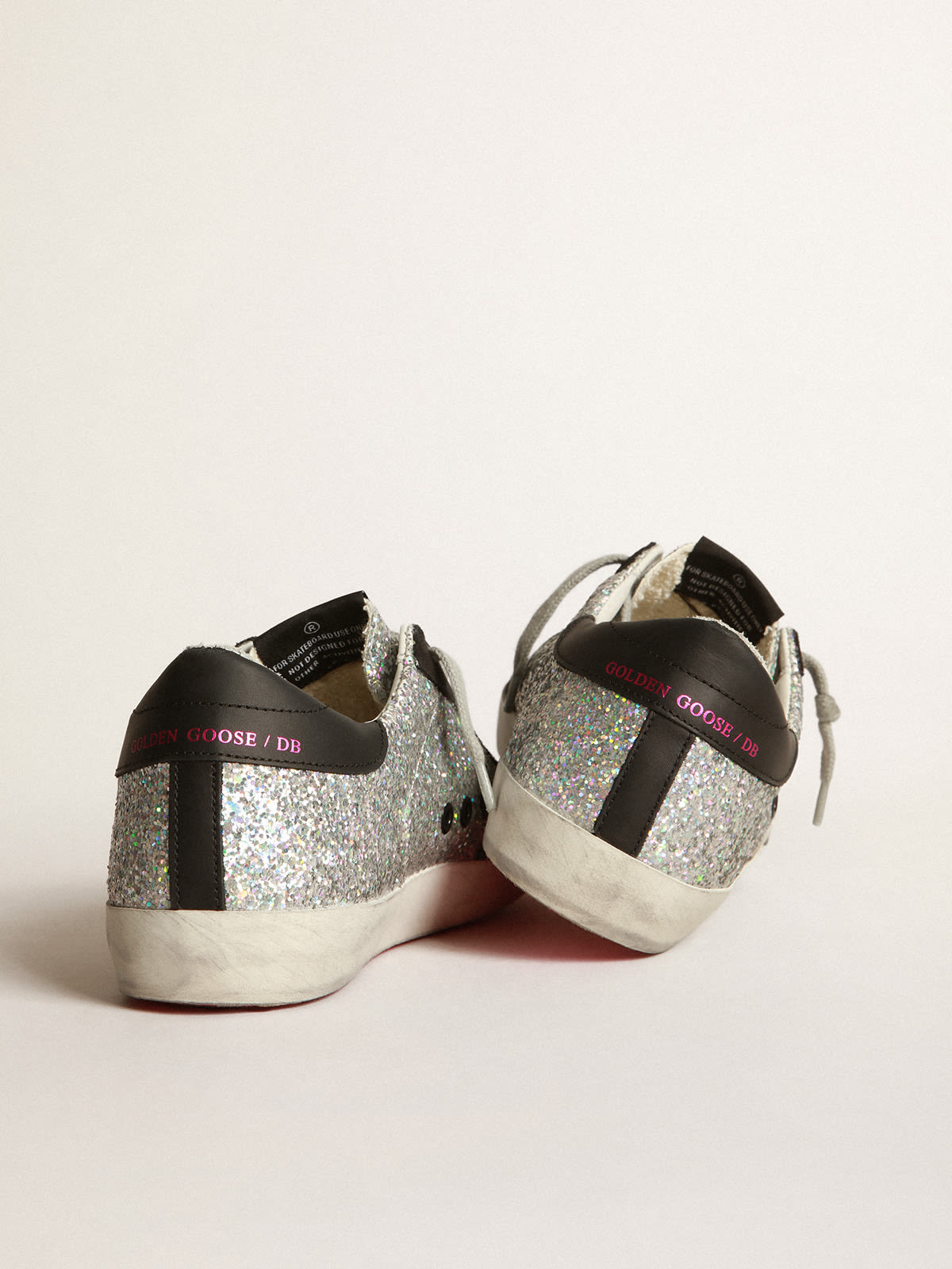 Golden Goose - Super-Star sneakers with glitter upper and fuchsia star in 