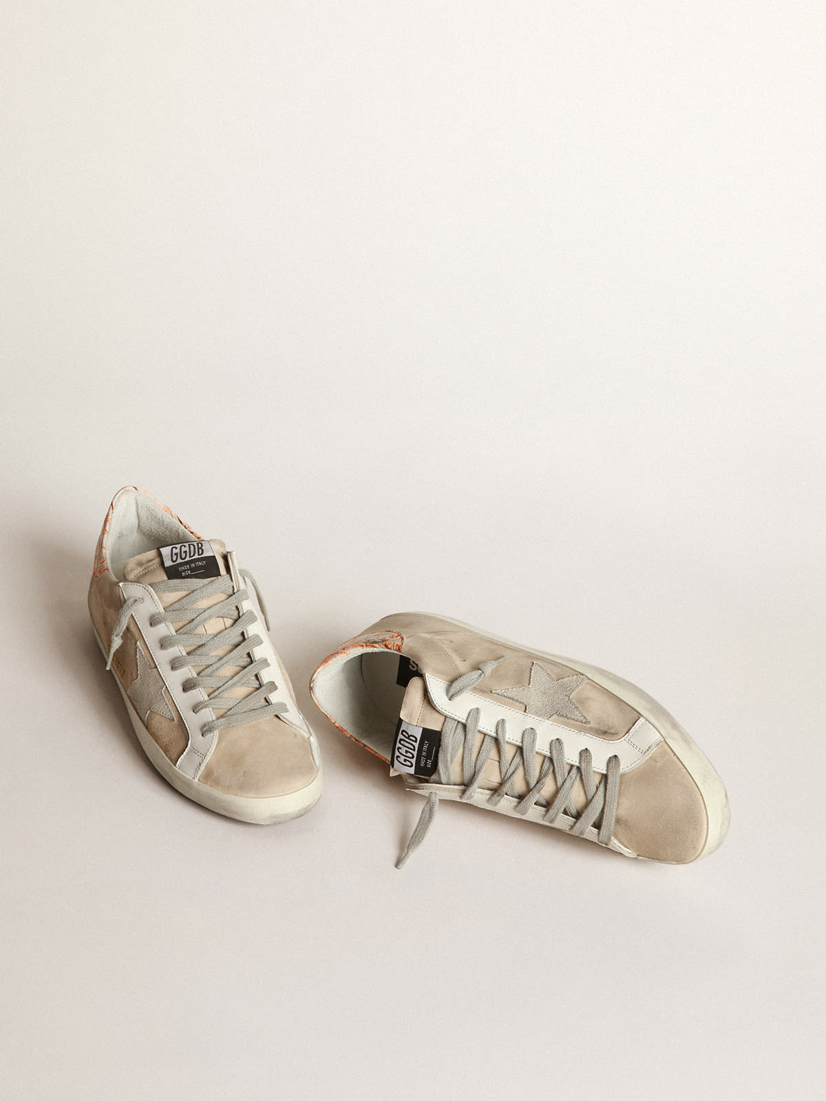 Golden Goose - Superstar sneakers in beige suede with crocodile-print heel tab in 