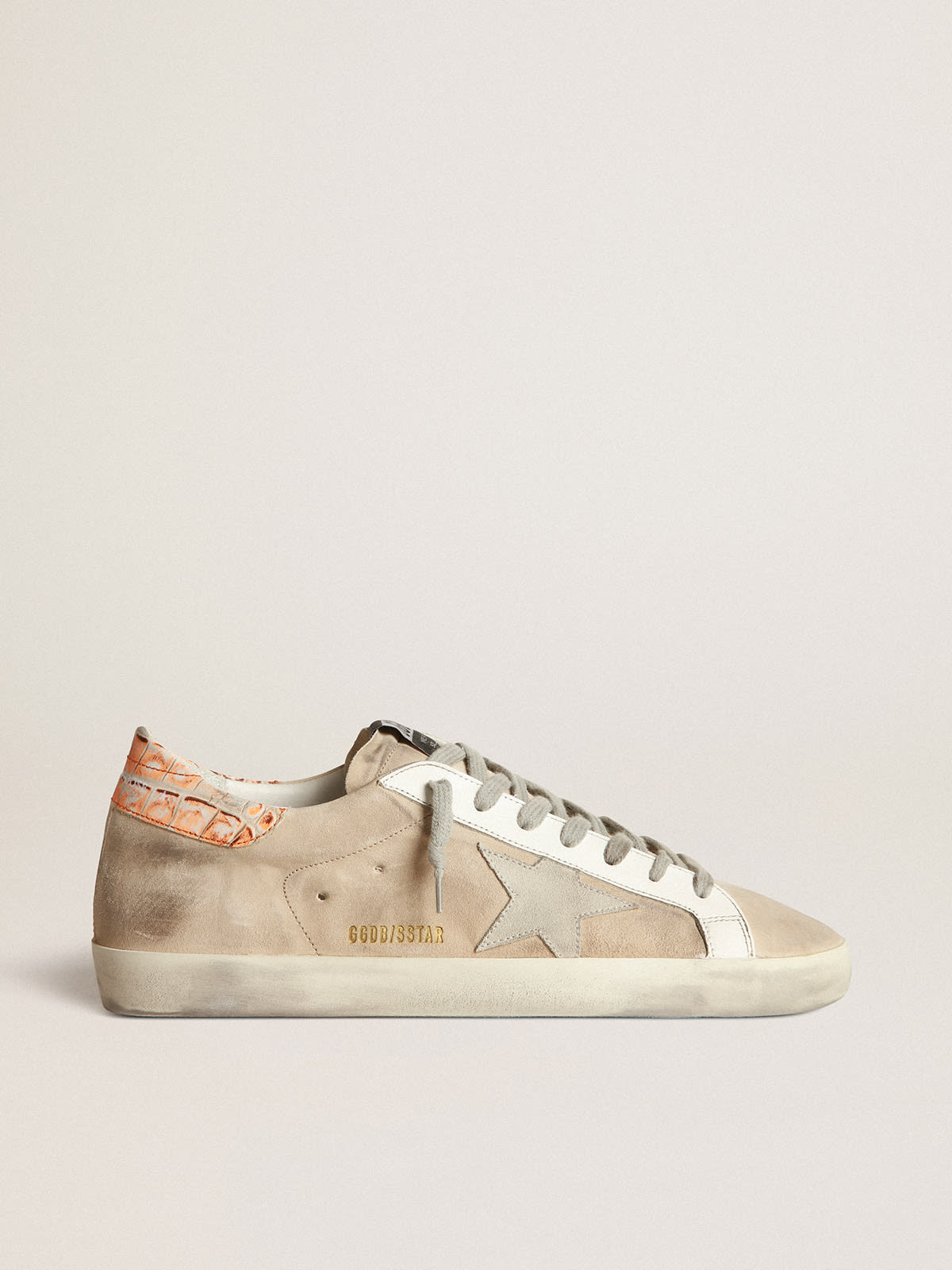 Superstar sneakers in beige suede with crocodile-print heel tab | Golden  Goose