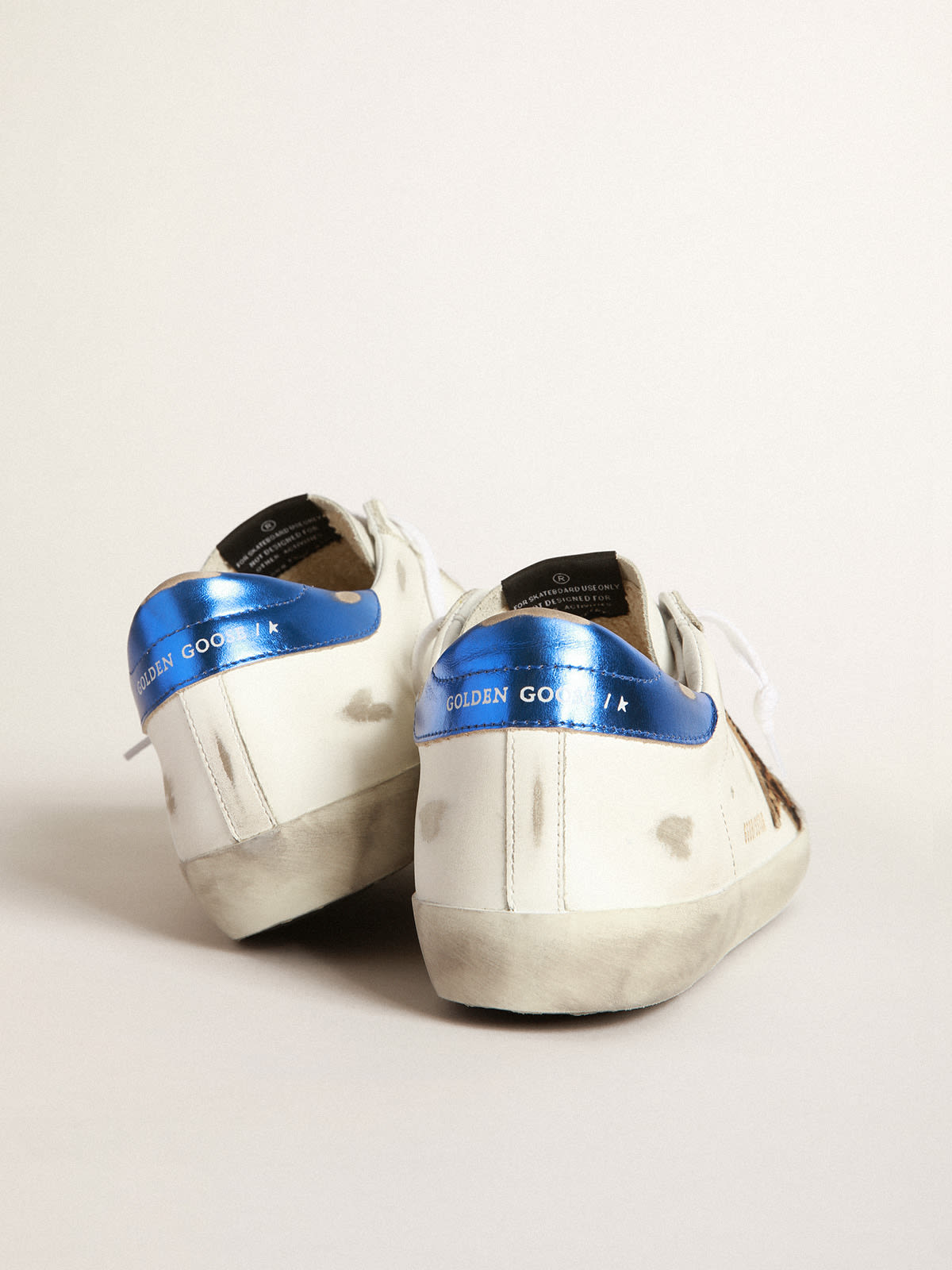 Super-Star sneakers with leopard-print star and blue heel tab | Golden Goose