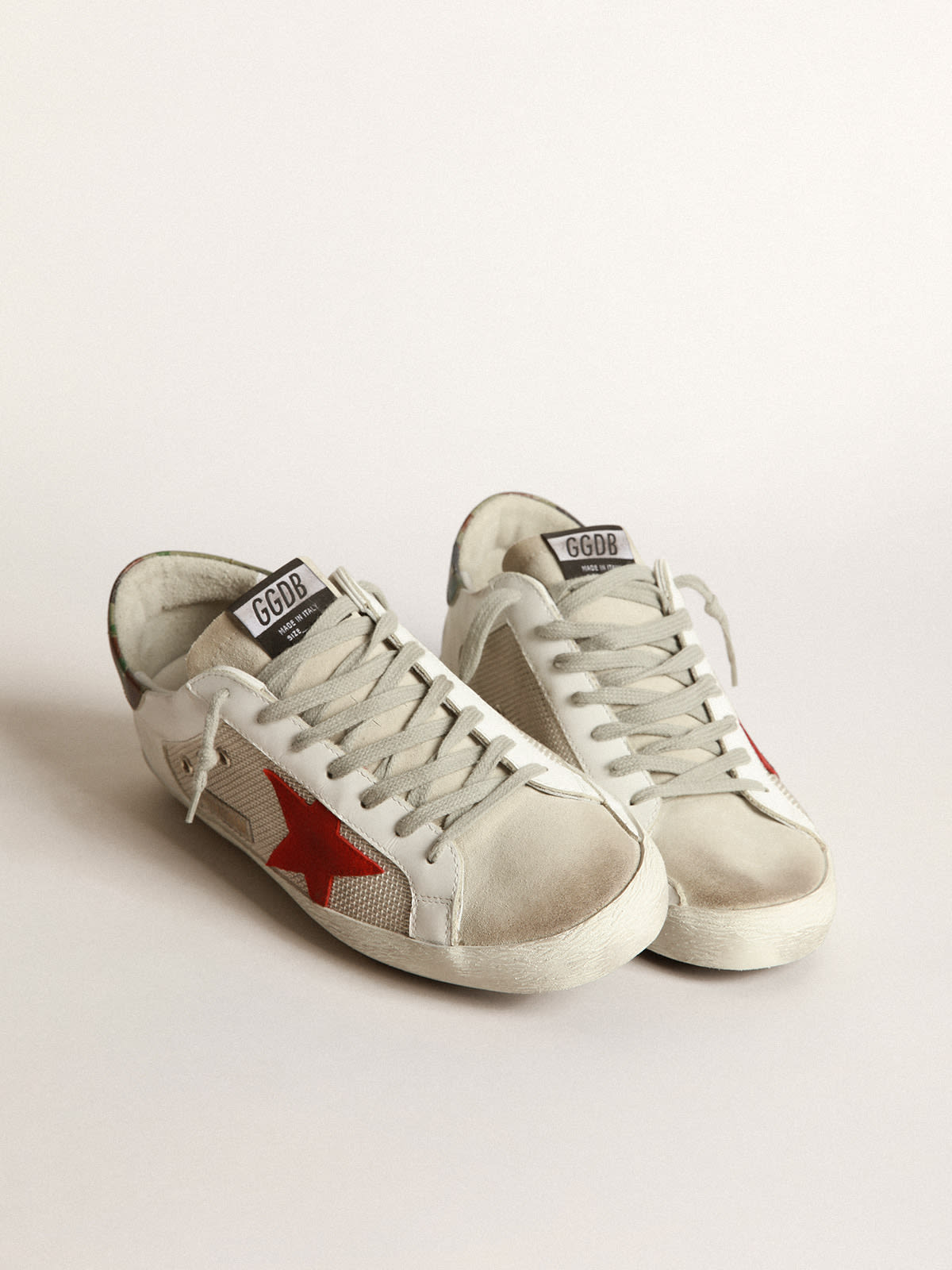 Golden Goose - Super-Star sneakers with red suede star and camouflage-print leather heel tab in 