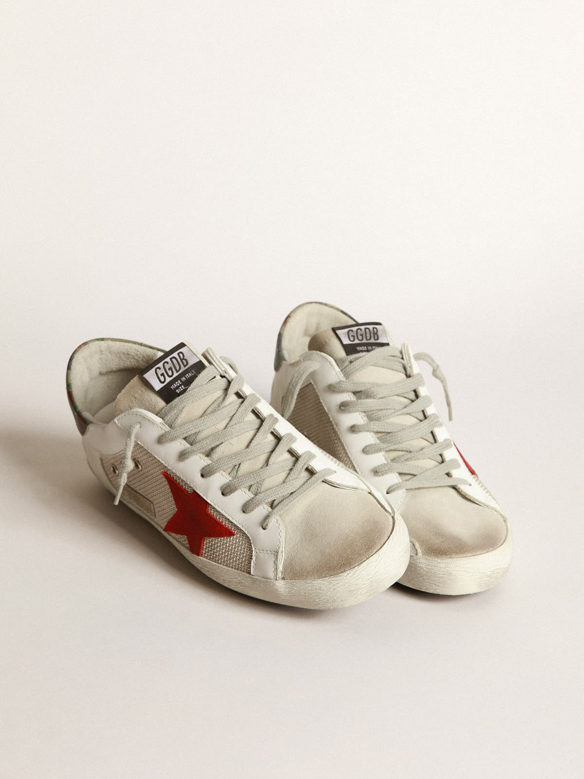 Super-Star sneakers with red suede star and camouflage-print