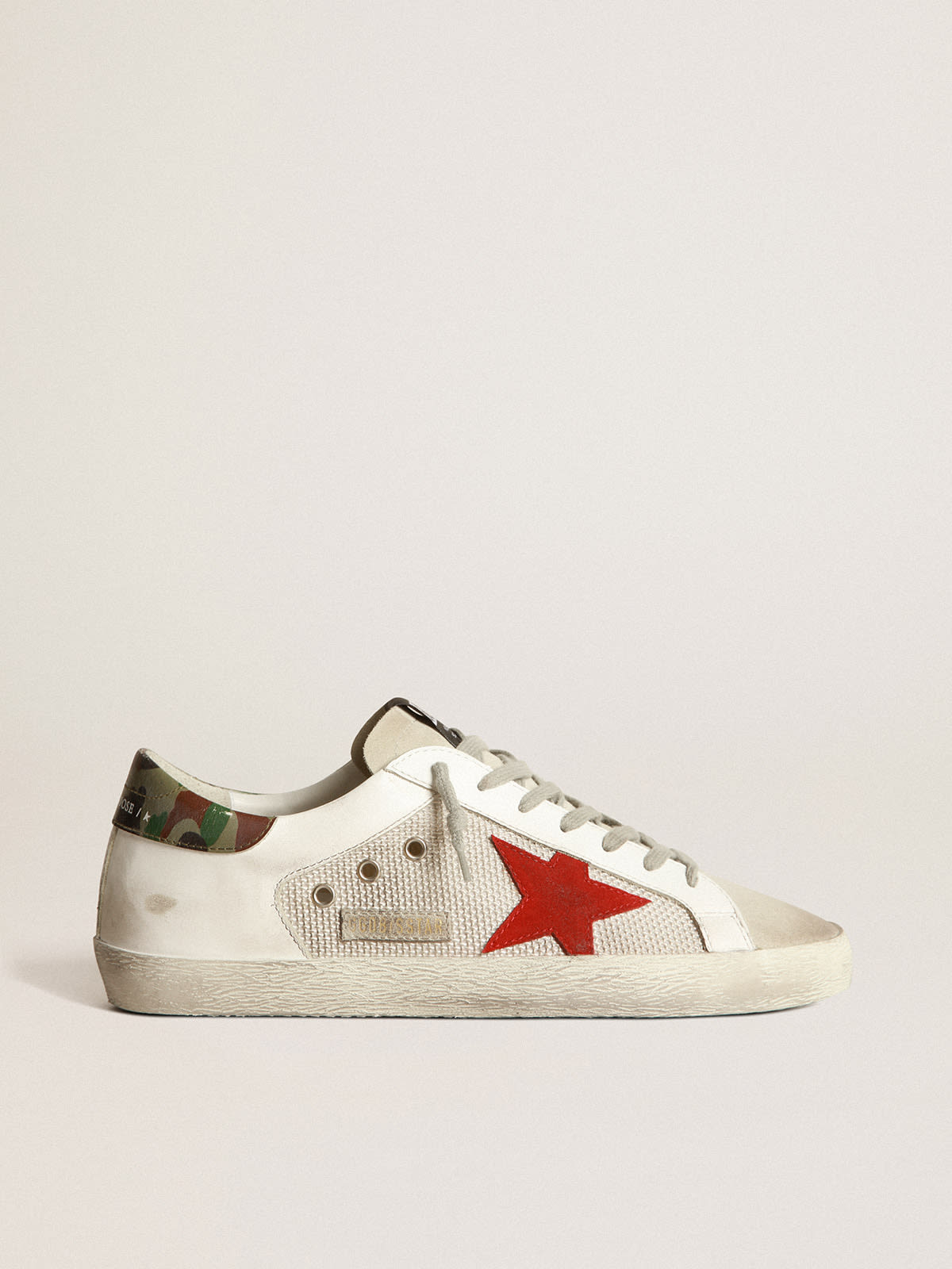 Super-Star sneakers with red suede star and camouflage-print