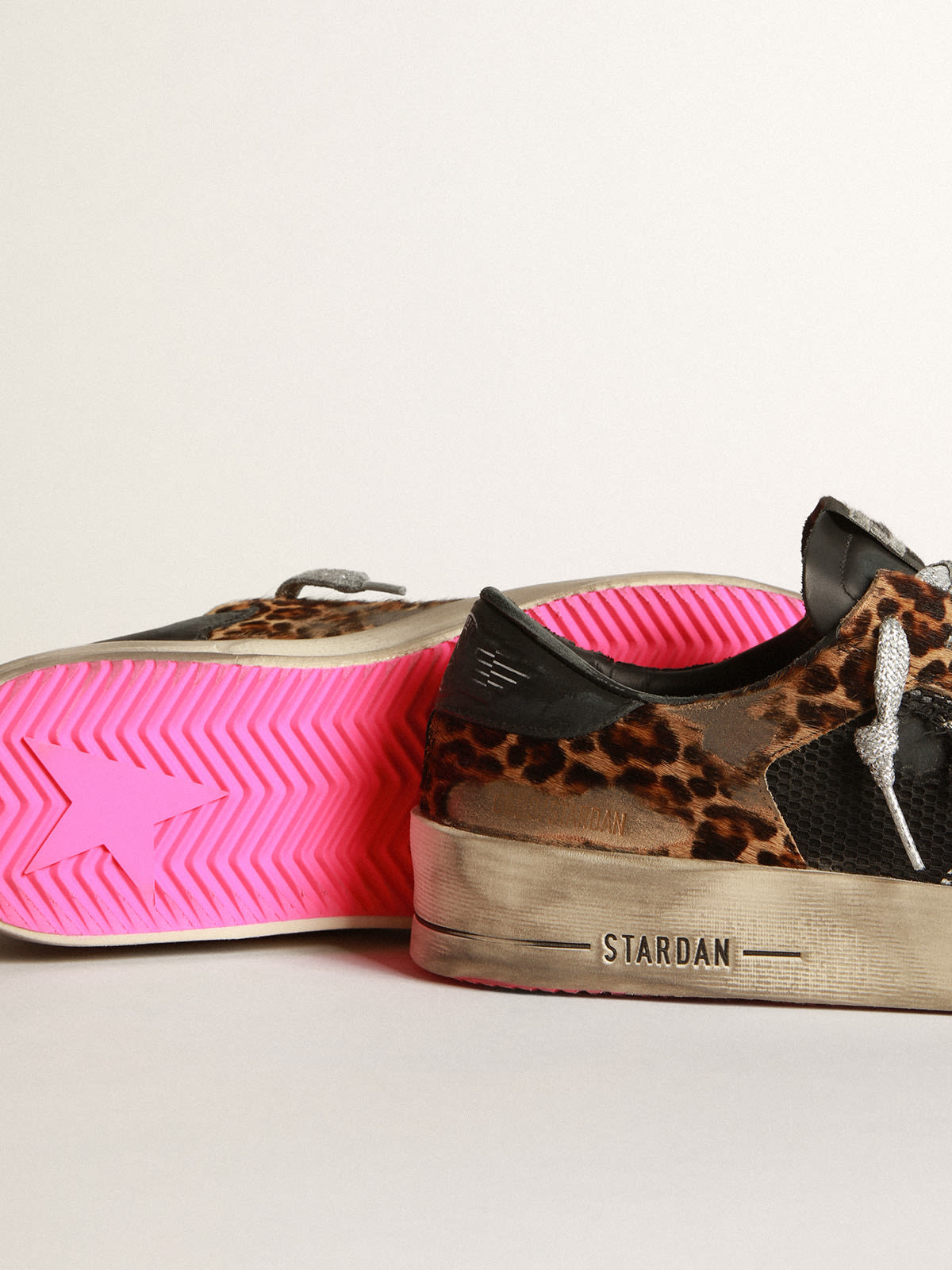 Golden Goose - Leopard-print Stardan sneakers with fuchsia sole in 