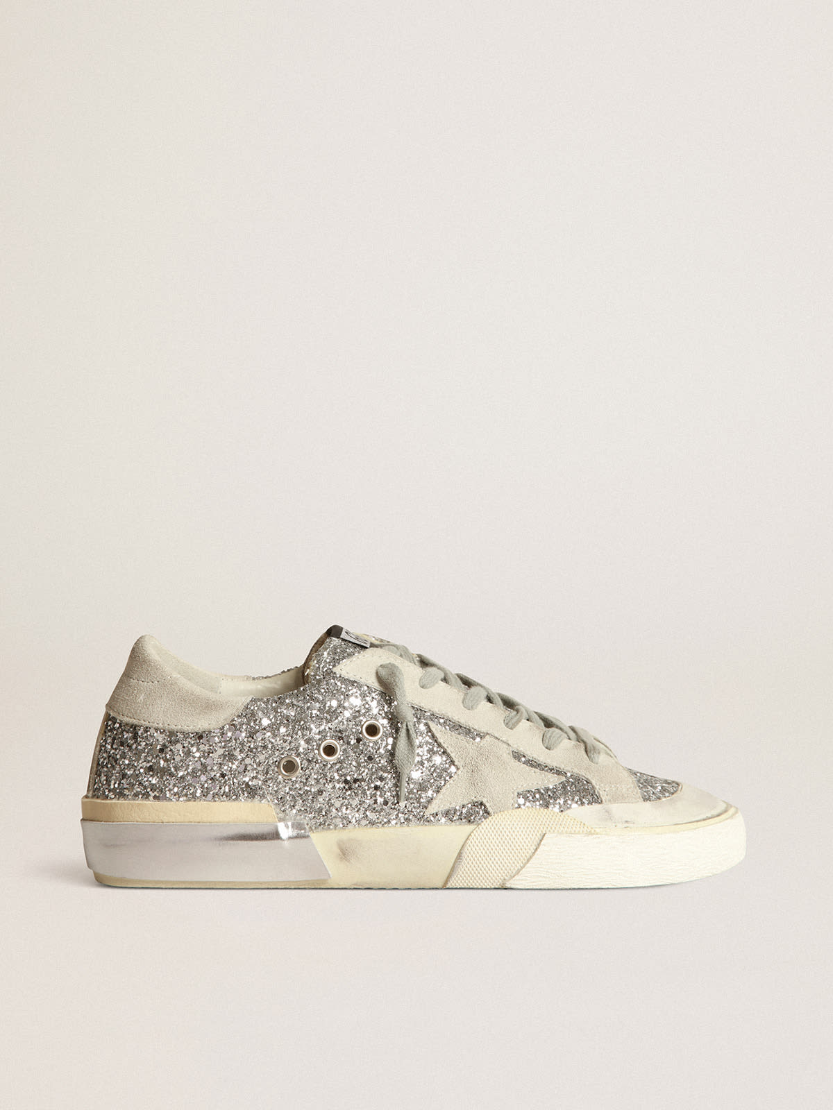 Glittery patchwork Super-Star sneakers with multi-foxing | Golden Goose