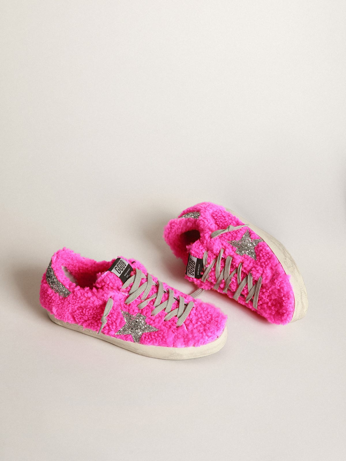 Super-Star sneakers in shearling with glitter star | Golden Goose