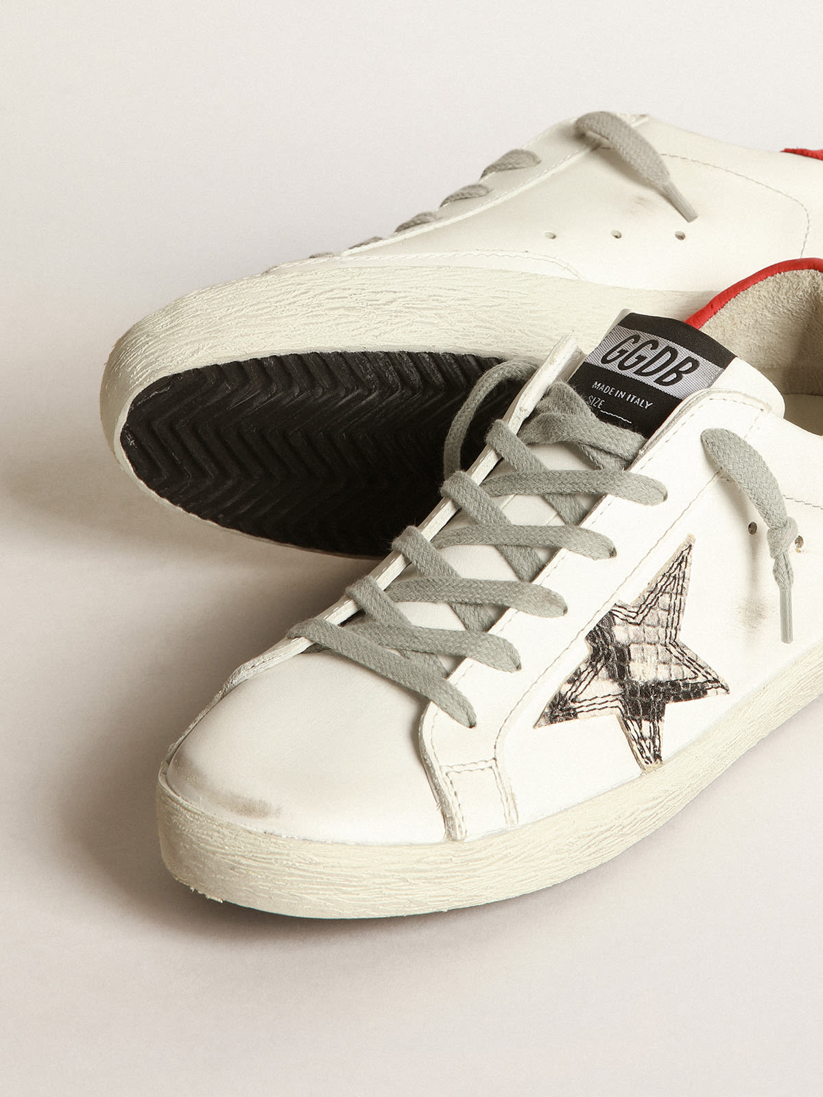 Super-Star sneakers with snakeskin-print star and red heel tab | Golden  Goose