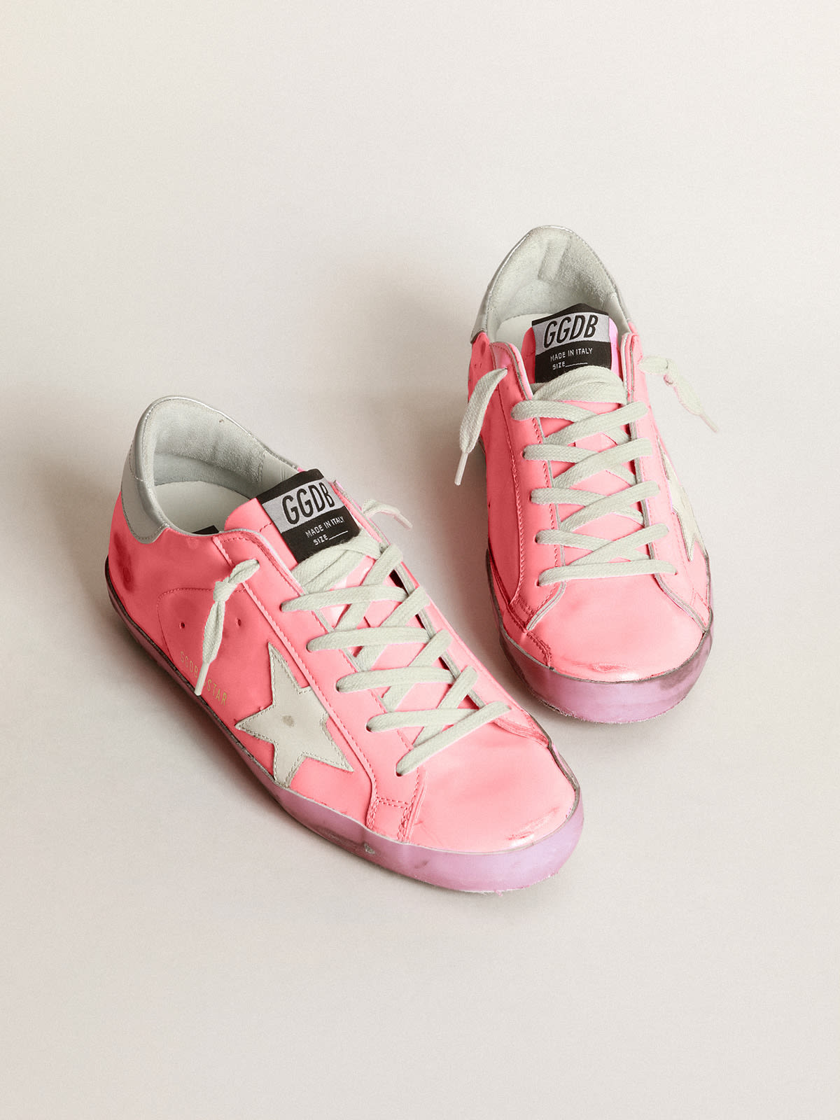 Golden Goose - Pink Super-Star sneakers with silver heel tab in 