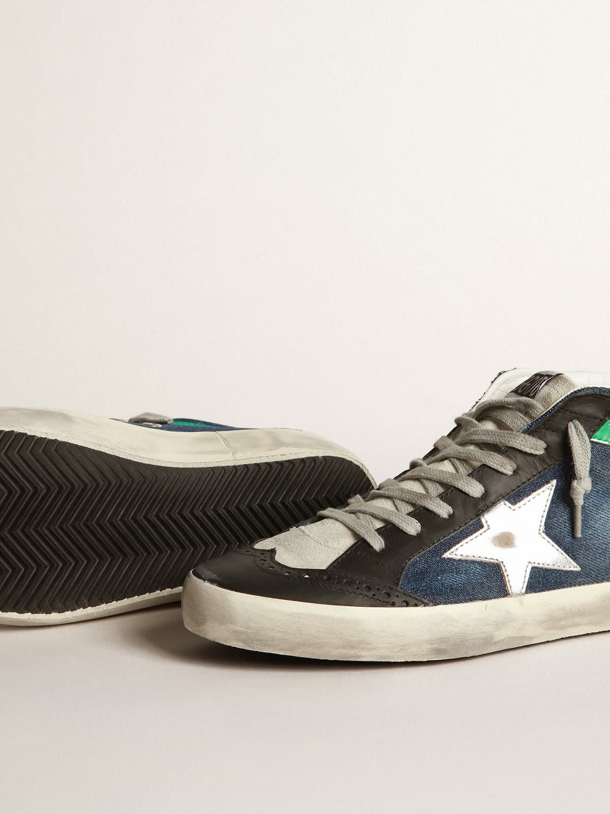 Mid Star sneakers in blue denim with silver laminated leather star and ...