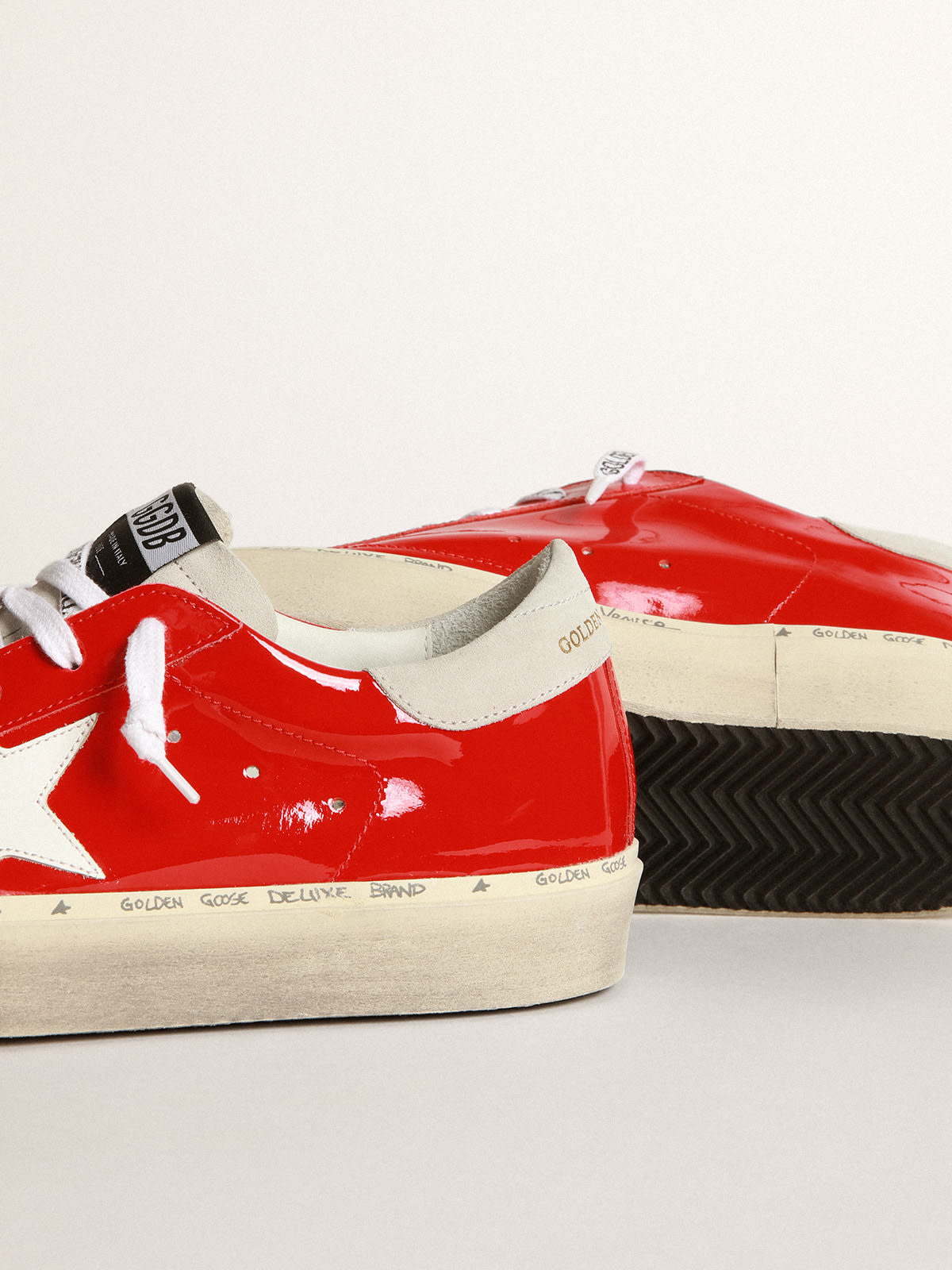 Golden Goose - Hi Star sneakers in red patent leather with white leather star and off-white suede heel tab in 