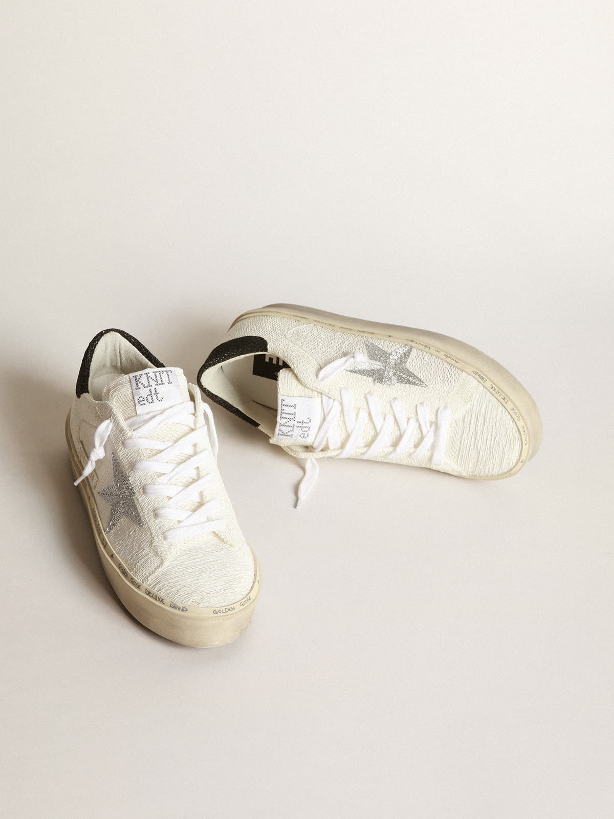 Hi Star sneakers in white knit with silver knit star and black knit heel tab