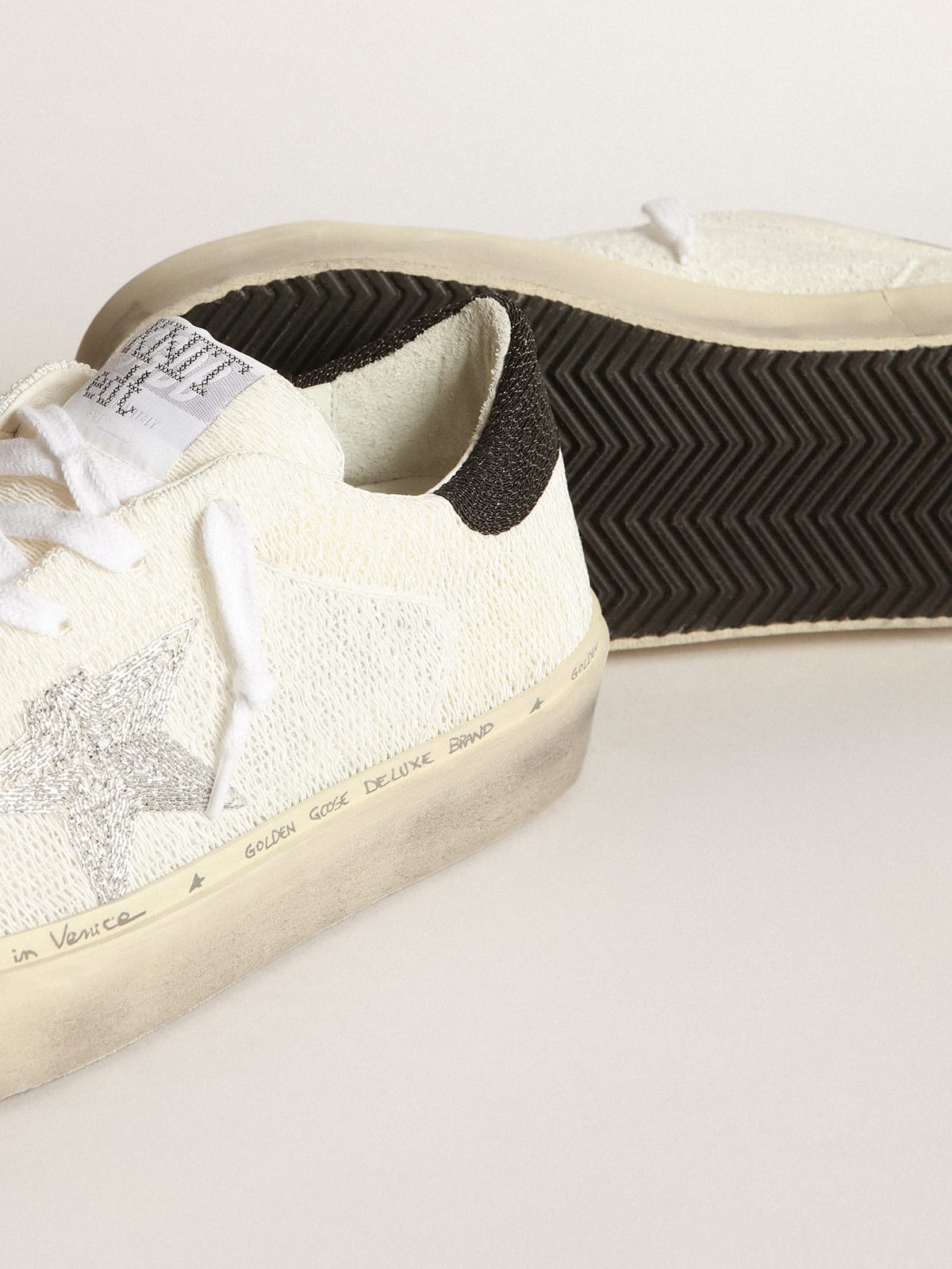 Hi Star sneakers in white knit with silver knit star and black knit heel tab