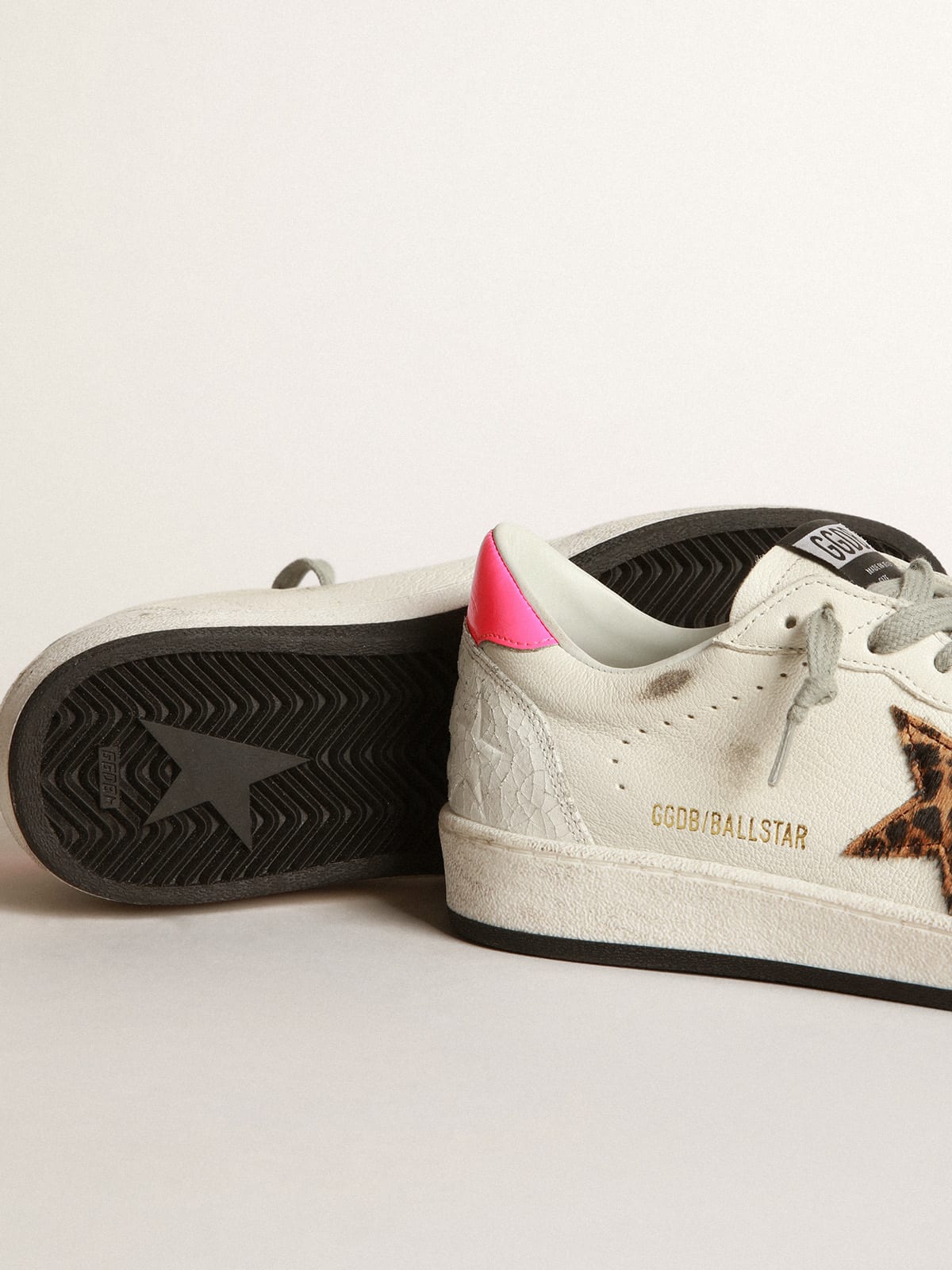 Golden Goose - White Ball Star sneakers in leather with leopard-print star in 
