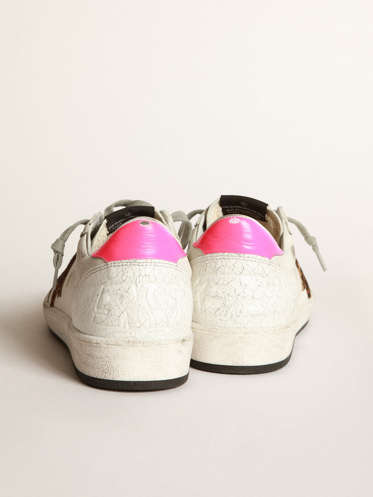 Golden Goose - White Ball Star sneakers in leather with leopard-print star in 