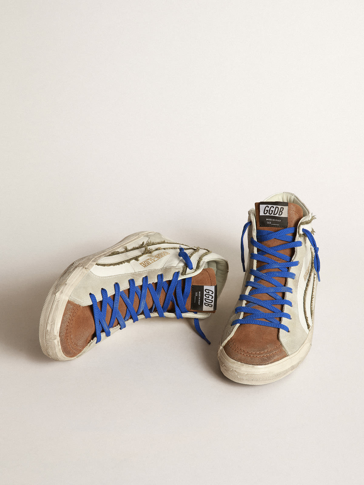Golden Goose - Leather and suede sneakers with inserts in raw edge canvas in 