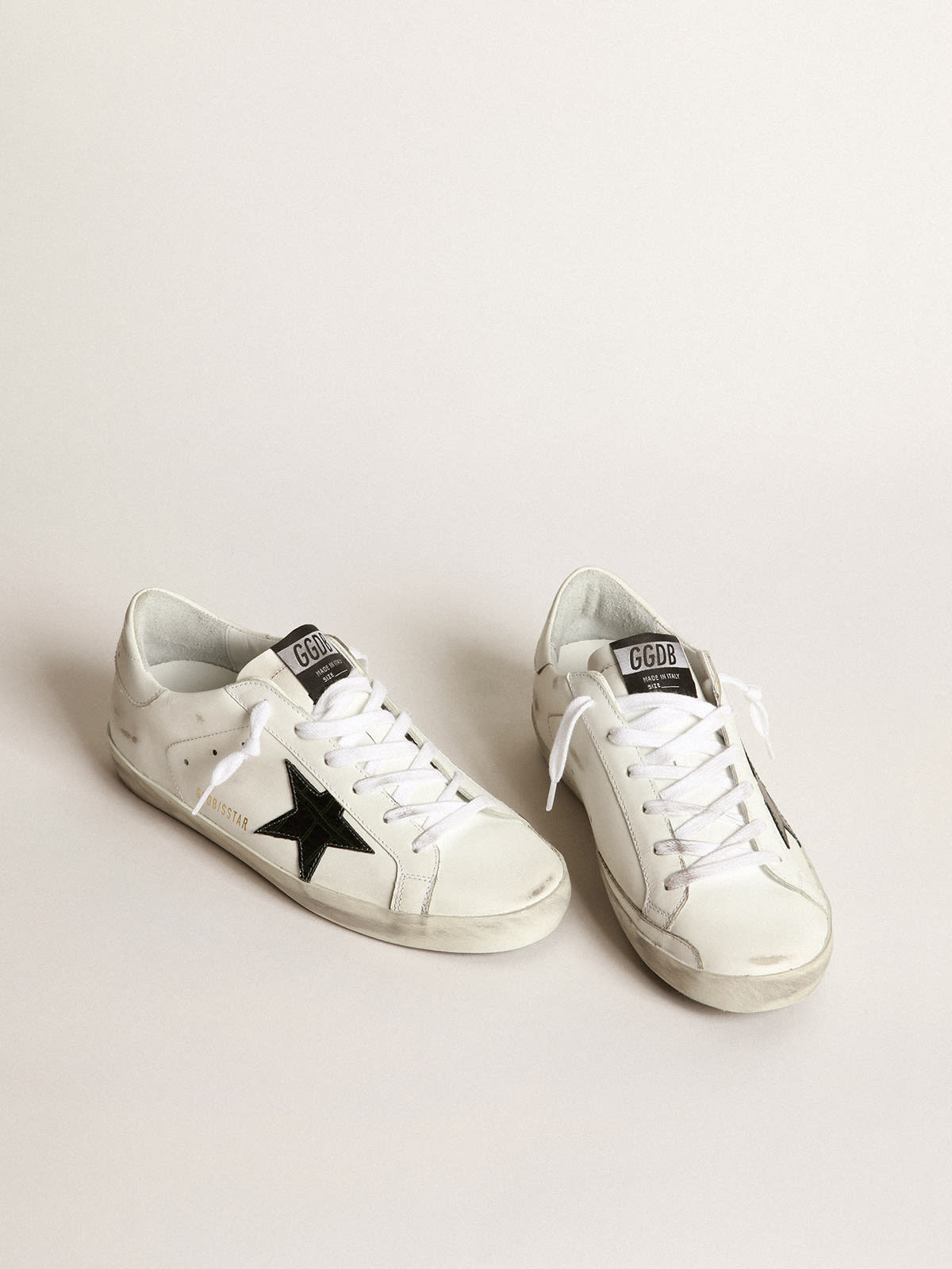 Super-Star sneakers in white leather with dark green crocodile 