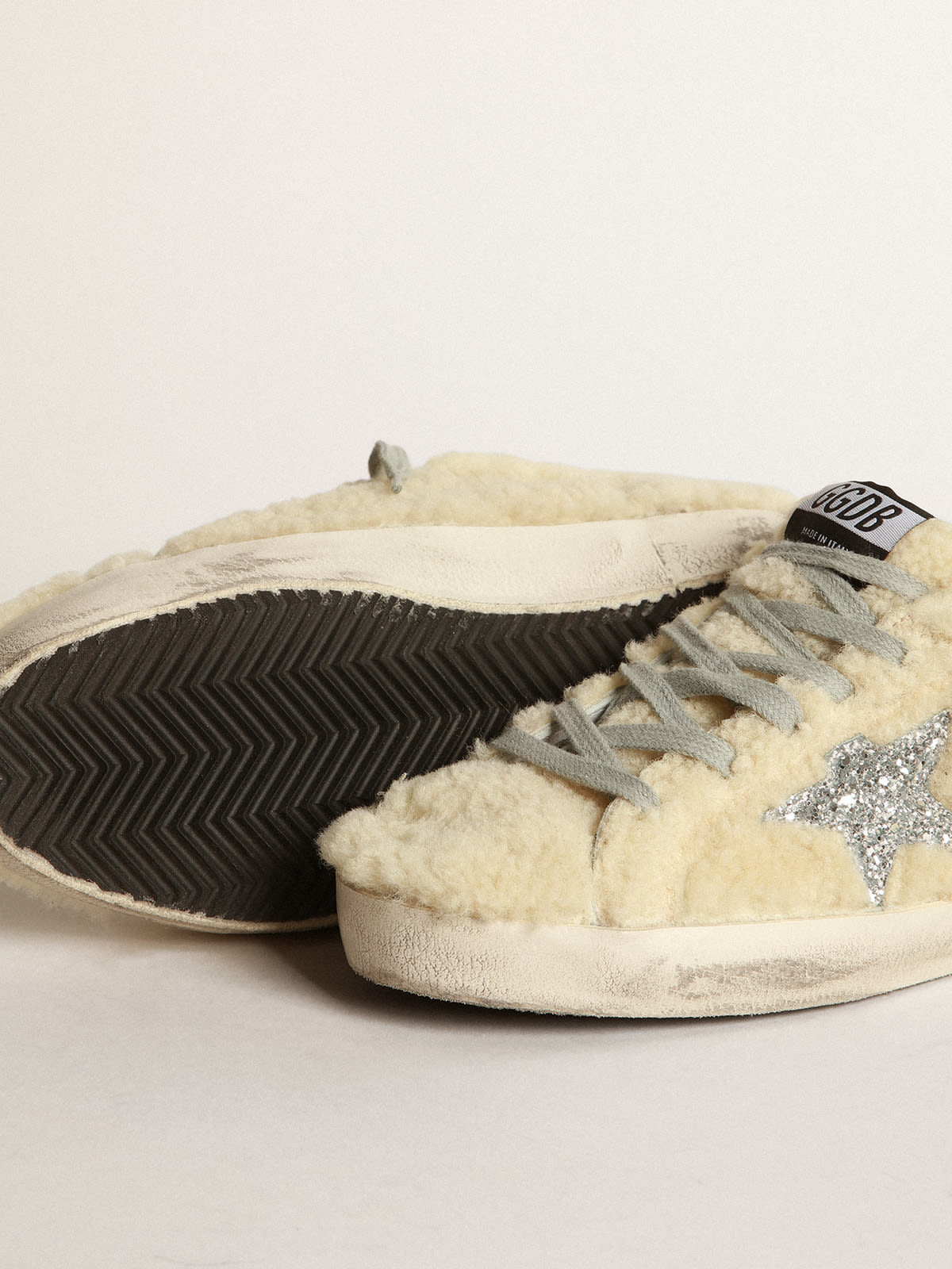 Golden Goose - Super-Star sneakers in shearling with glittery star in 