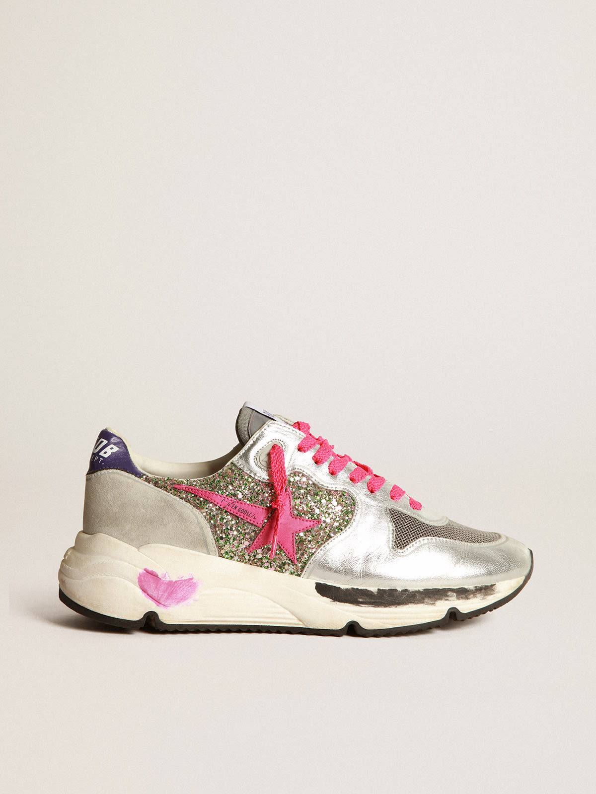 Running Sole sneakers in metallic leather and glitter | Golden Goose