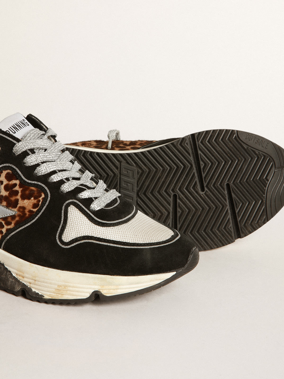 Running Sole sneakers in leopard-print pony skin and suede