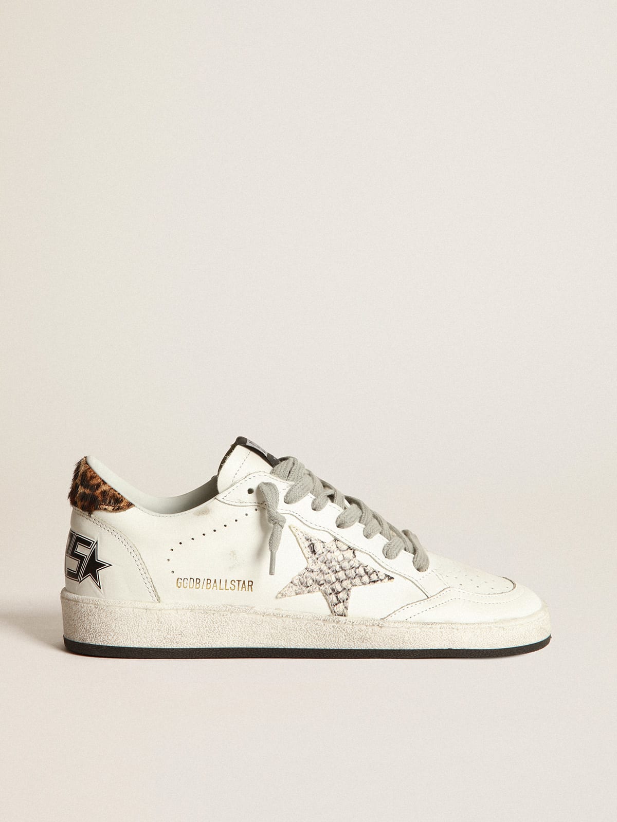 Ball Star sneakers with snake-print leather star and leopard-print pony  skin heel tab | Golden Goose