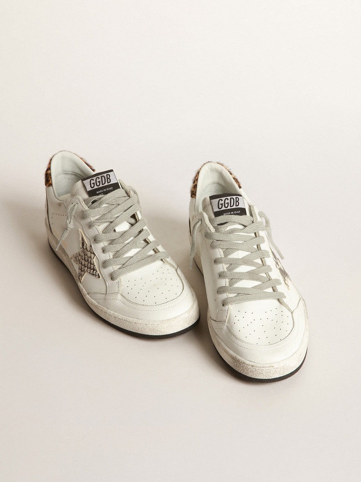 Ball Star sneakers with snake-print leather star and leopard-print pony  skin heel tab