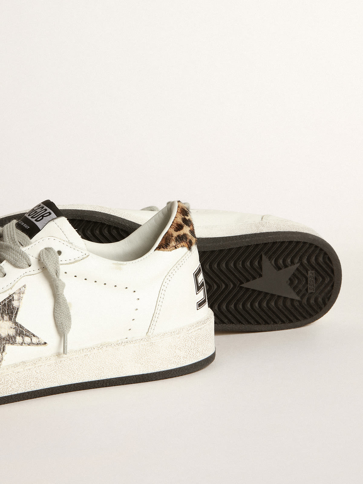 Ball Star sneakers with snake-print leather star and leopard-print pony  skin heel tab | Golden Goose
