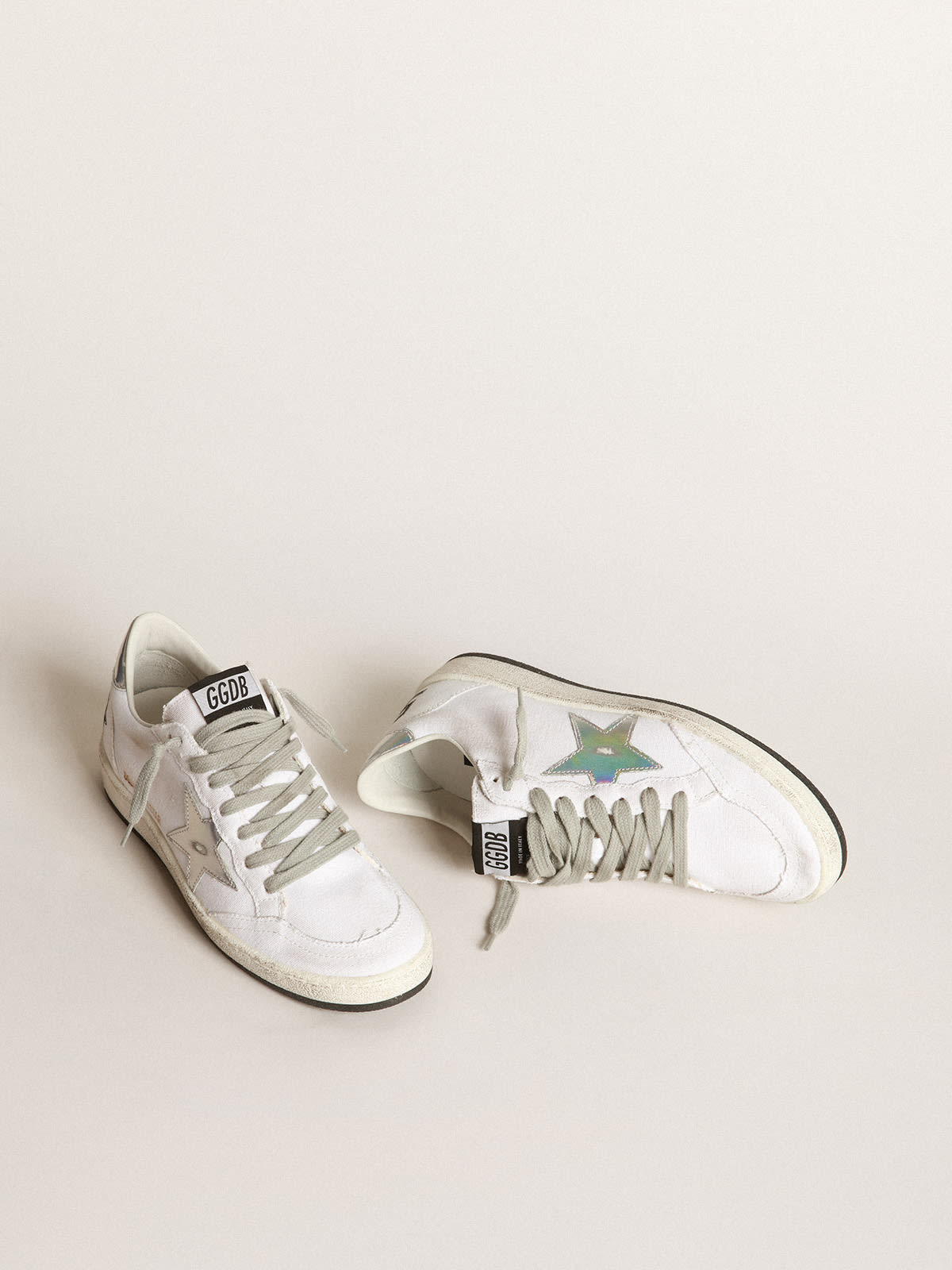 Golden Goose - Ball Star sneakers in white canvas with iridescent leather star and heel tab in 