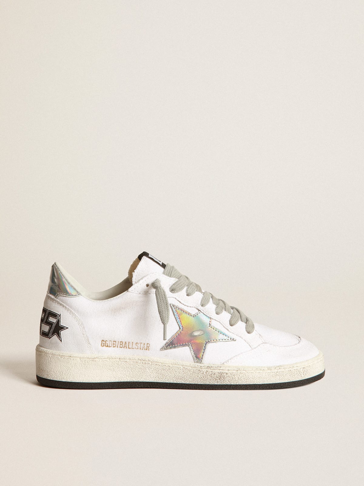 Golden Goose - Ball Star sneakers in white canvas with iridescent leather star and heel tab in 