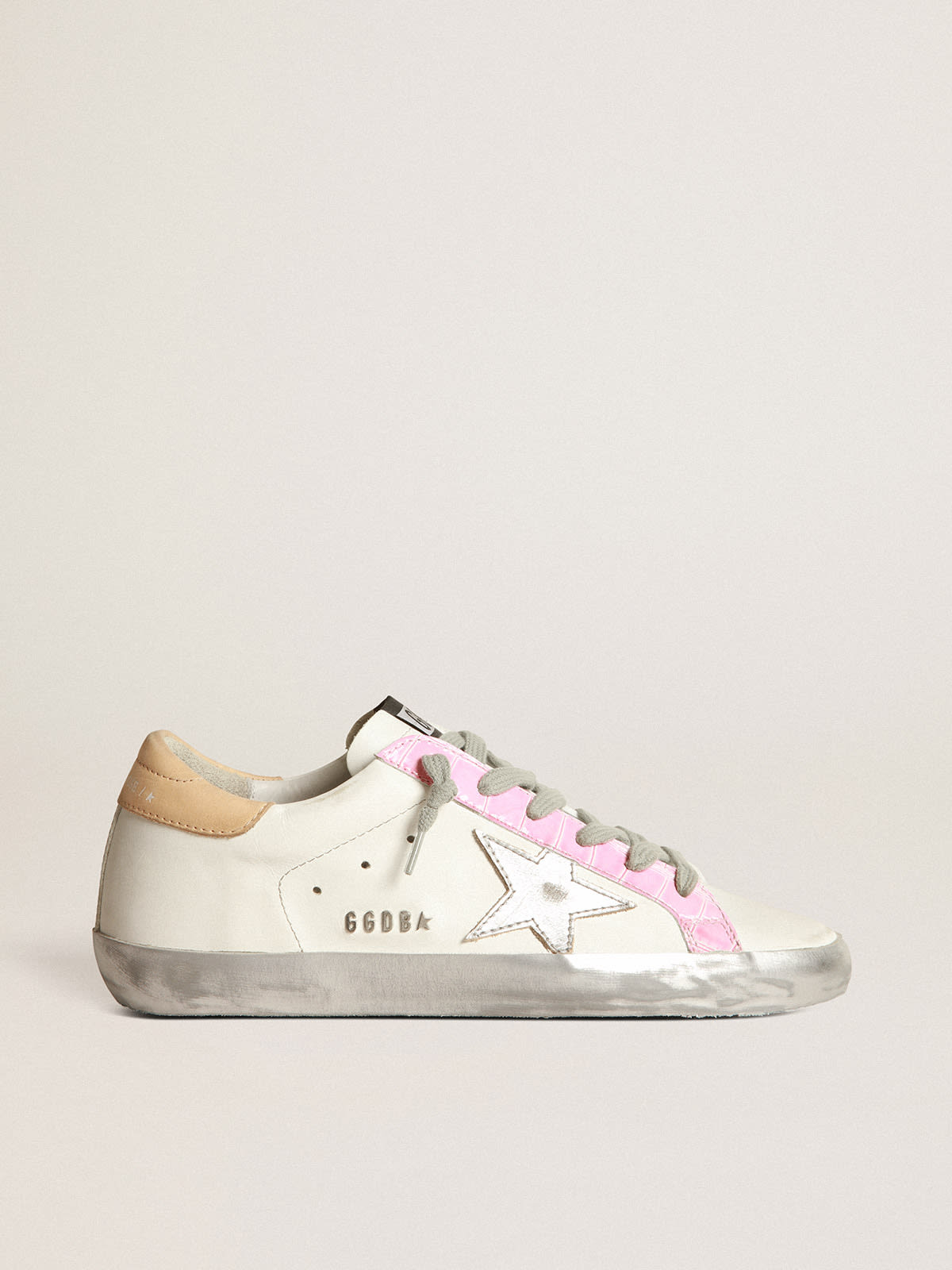 lezing controller dood gaan Super-Star sneakers with silver laminated leather star and pink crocodile-print  leather inserts | Golden Goose