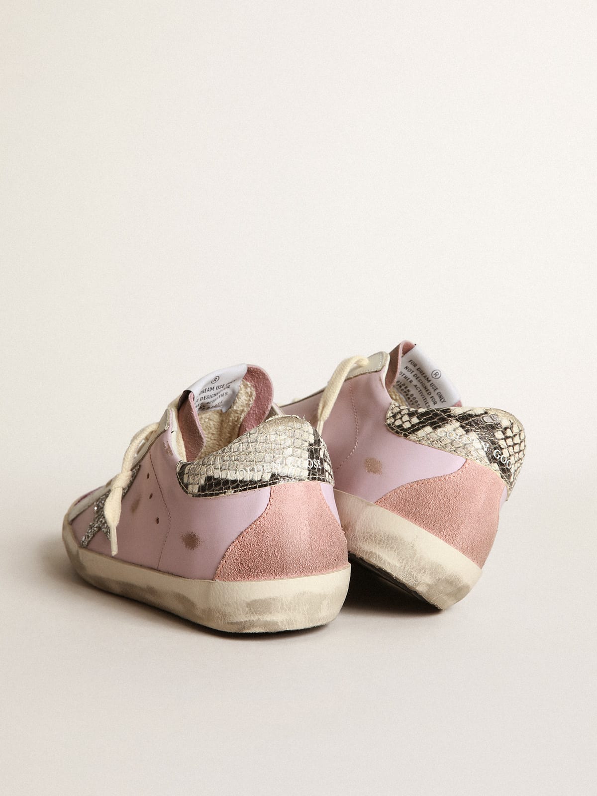 Super-Star sneakers in pink leather with silver glitter star and snake-print  leather heel tab | Golden Goose