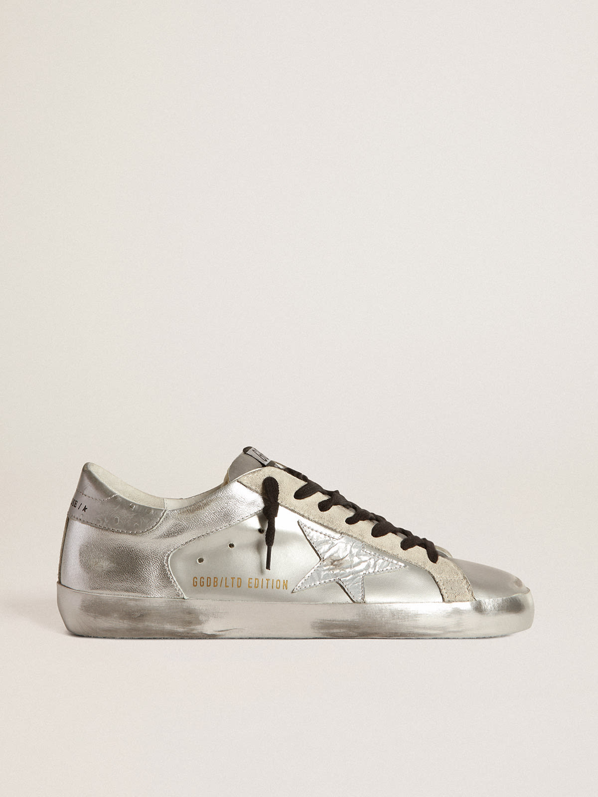 Golden Goose - Women's Super-Star with Silver Sparkle Foxing and Metal Stud Lettering, Woman, Size: 38